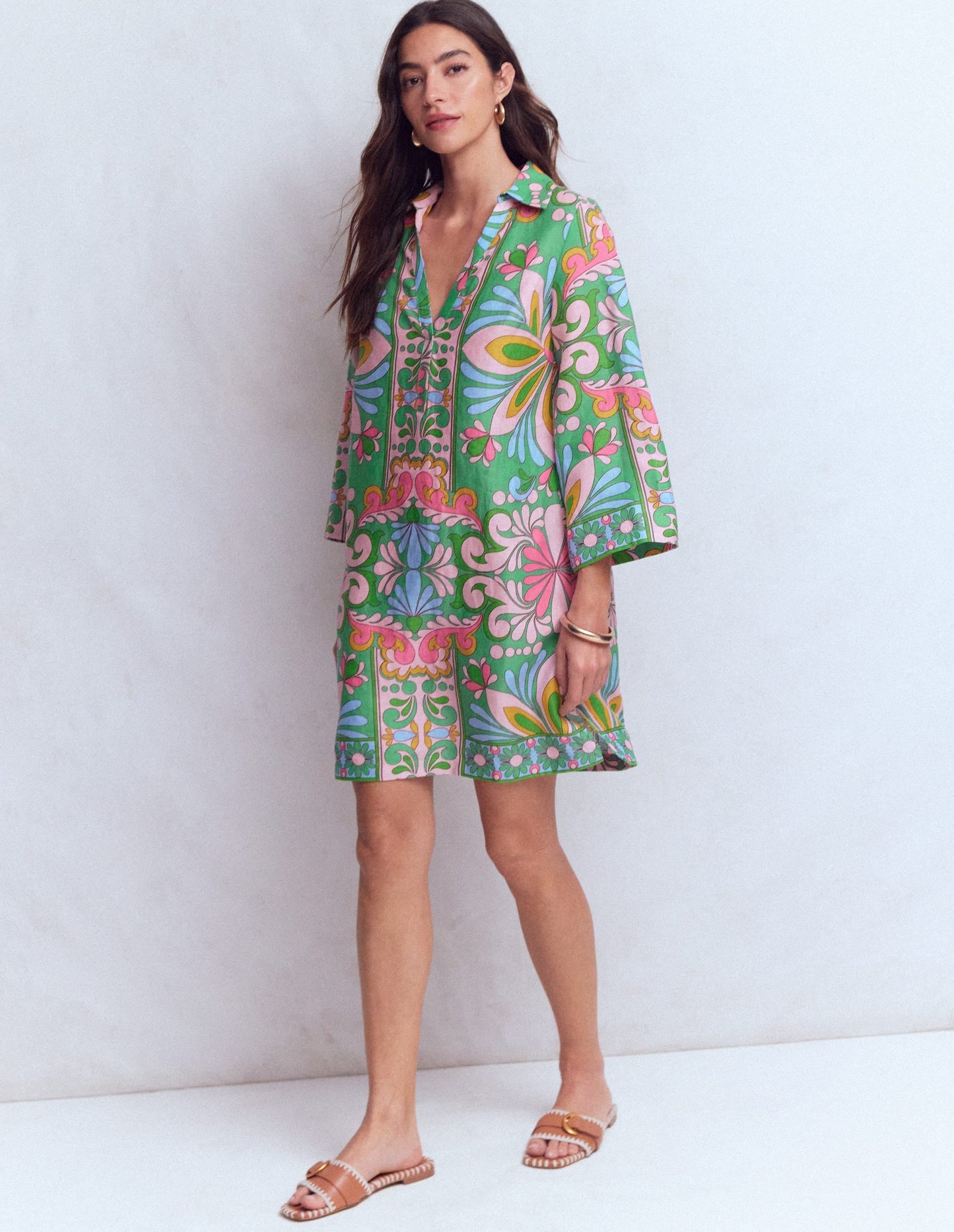 Carmen Linen Short Dress-Multi, Bloom Tapestry