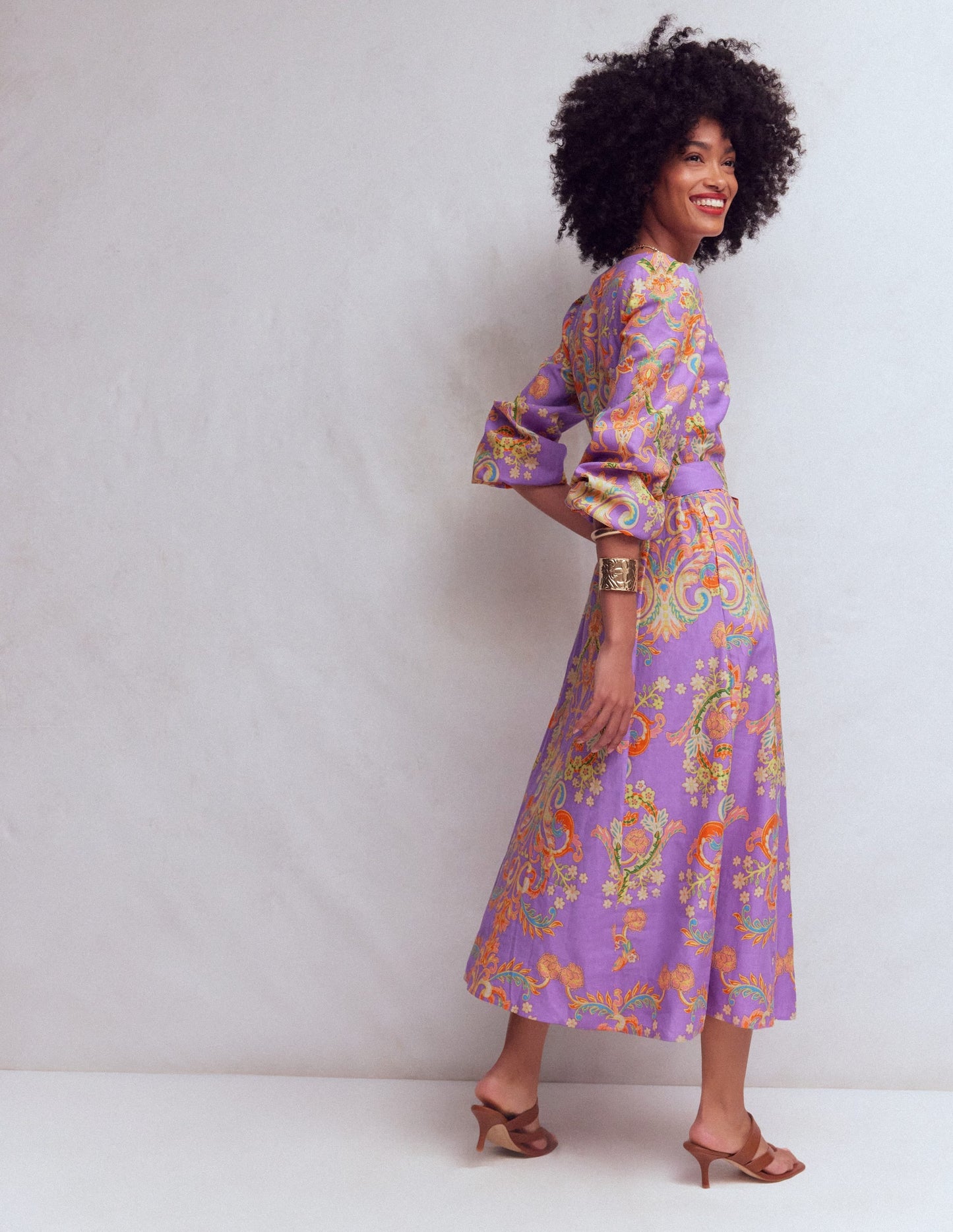 Florence Linen Blend Dress-Multi Enchanting Bouquet