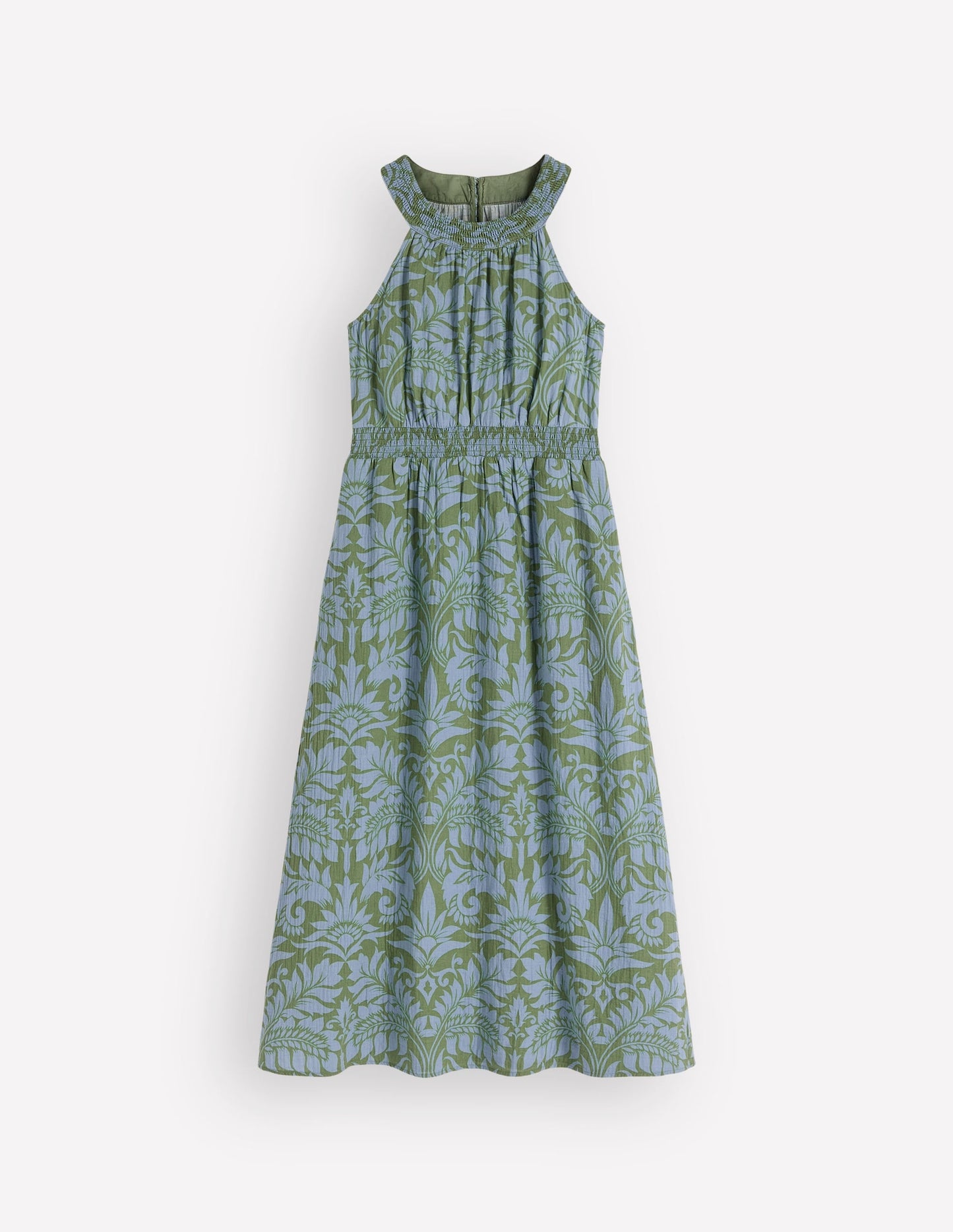 Daphne Double Cloth Dress-Green Ornamental Foliage