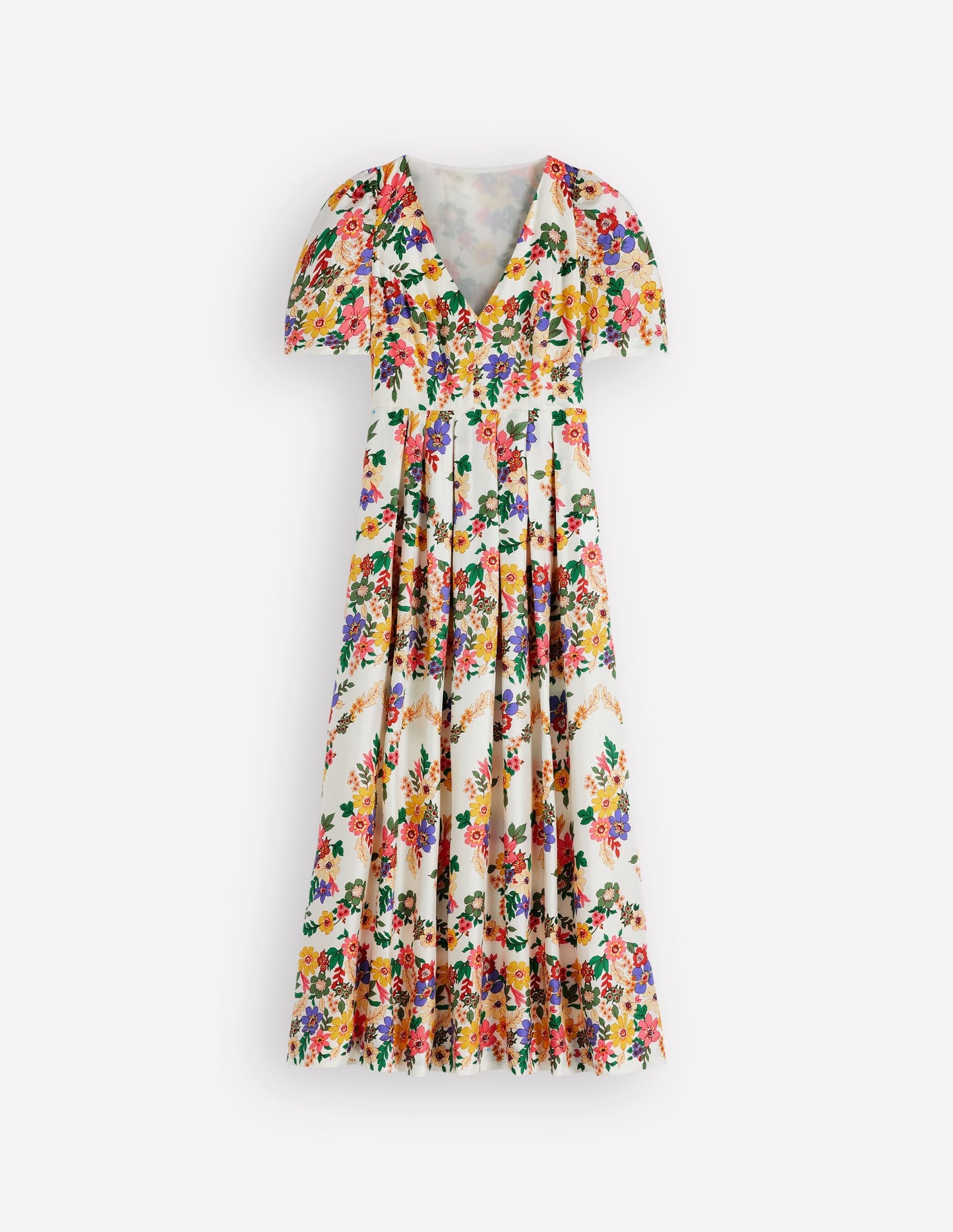 Pleat V-neck Dress-Multi Meadow Flowers