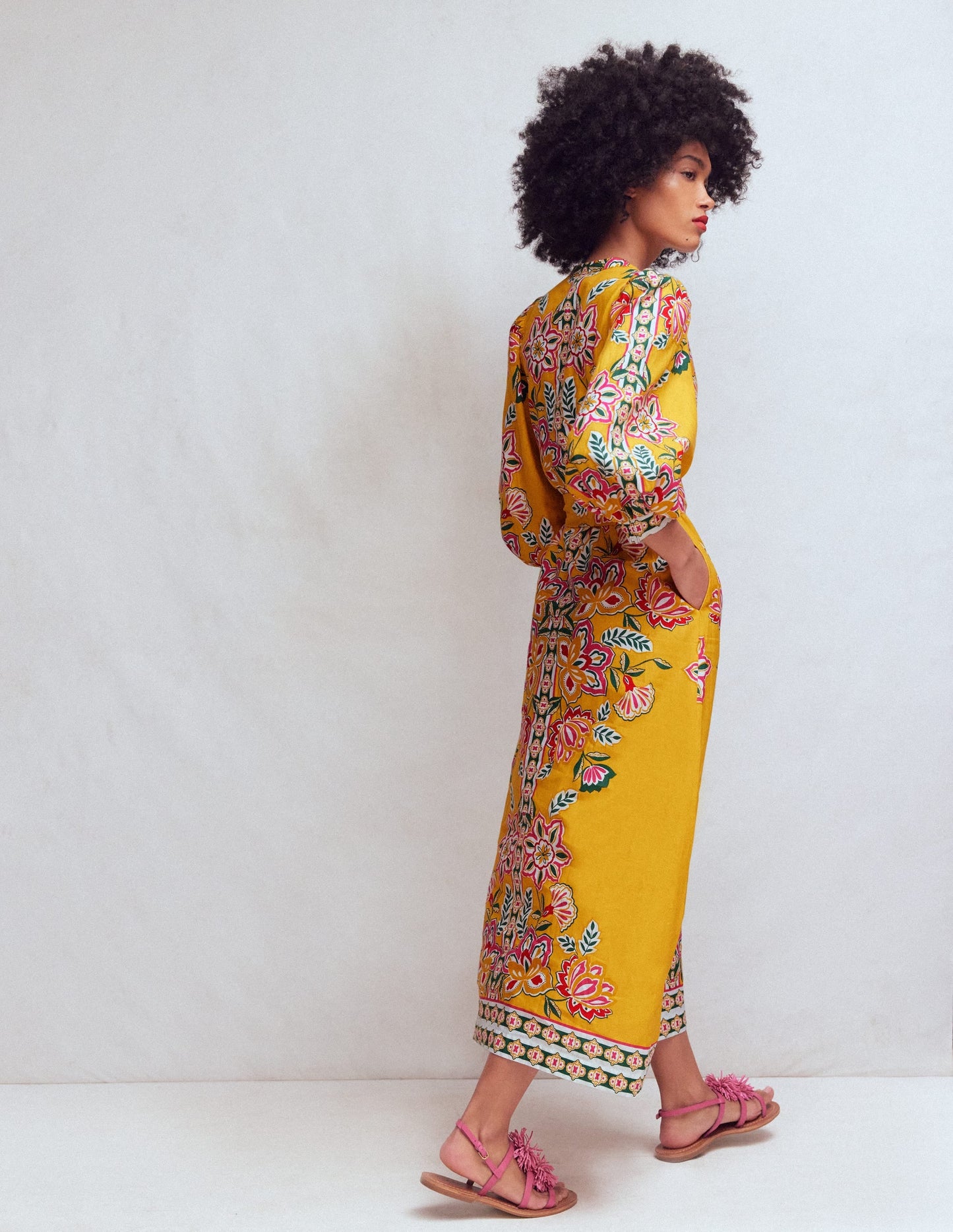 Octavia Linen Blend Dress-Yellow Blossom Elegance