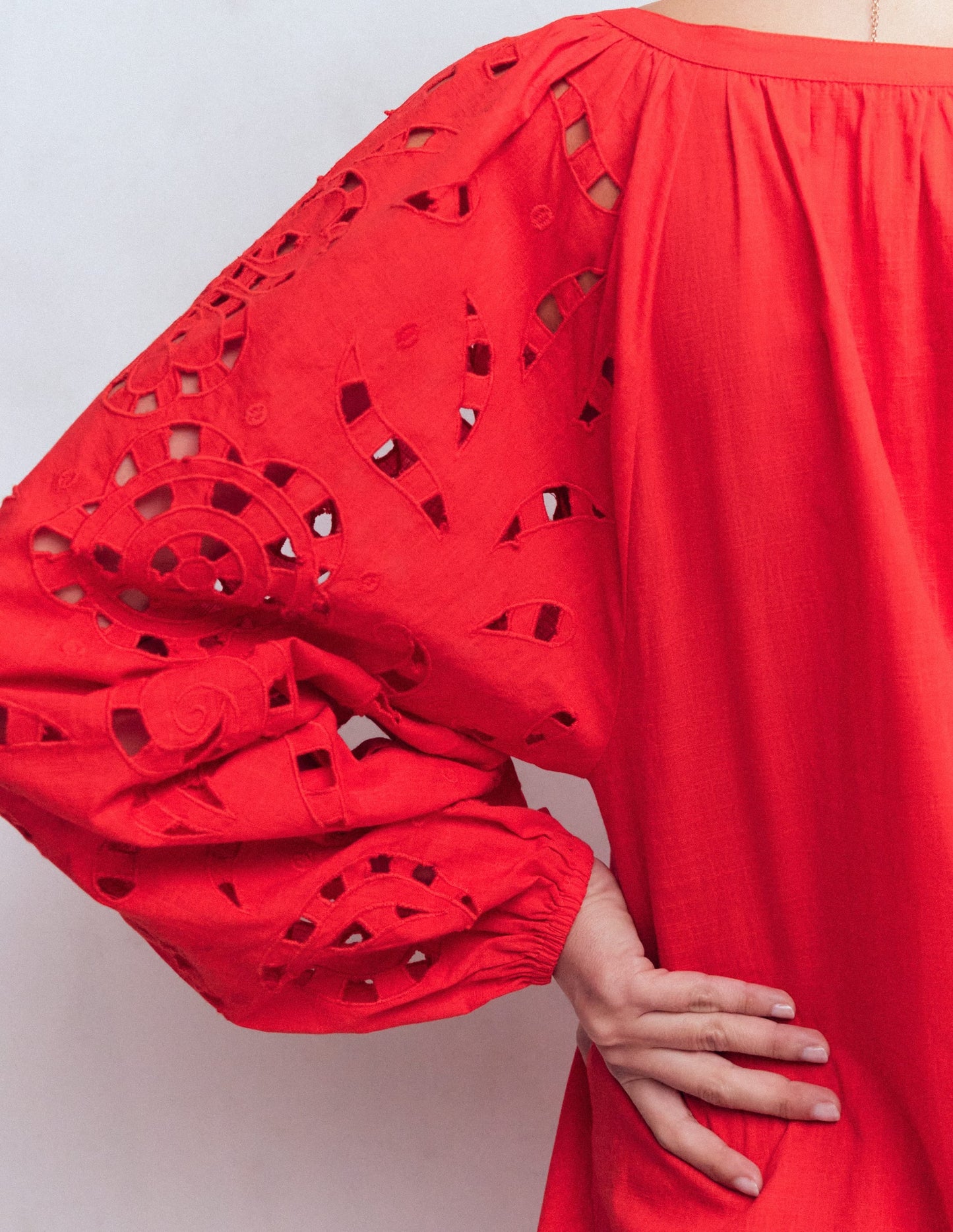 Embroidered Sleeve Kaftan-Red Embroidery
