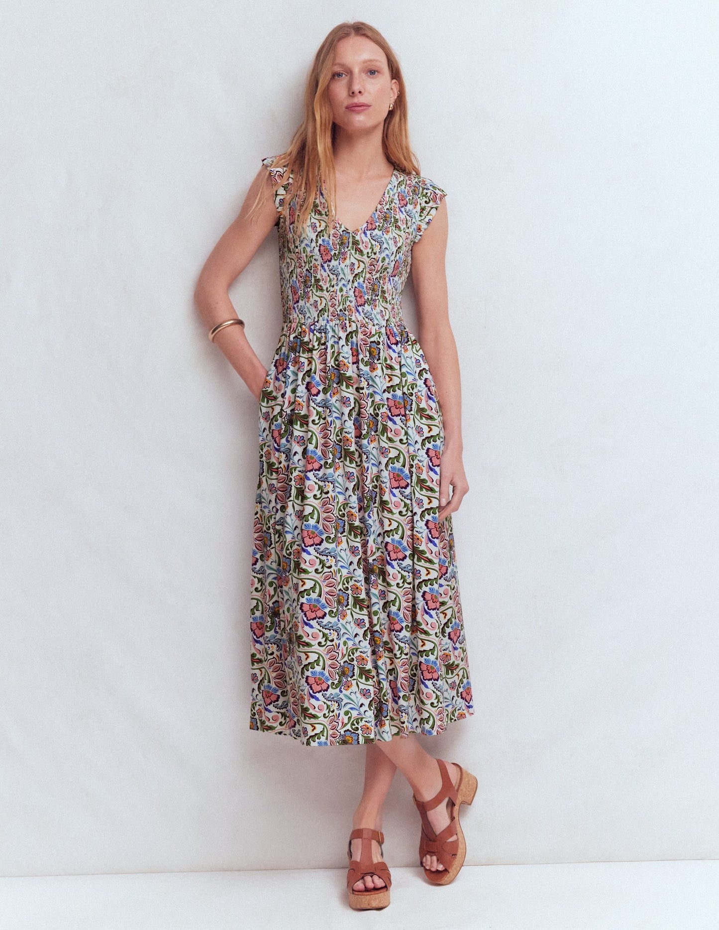 Smocked Jersey Midi Dress-Multi, Flourishing Meadow