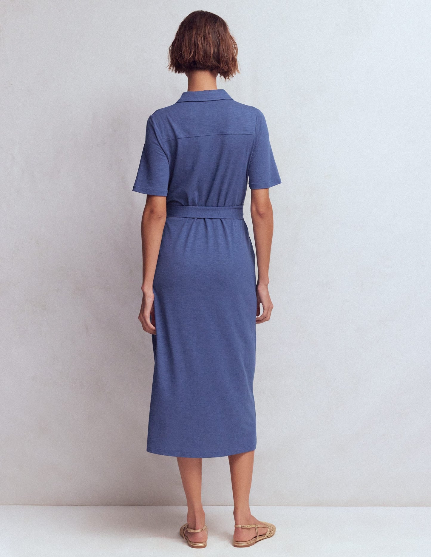 Mavis Midi Jersey Shirt Dress-Denim Blue
