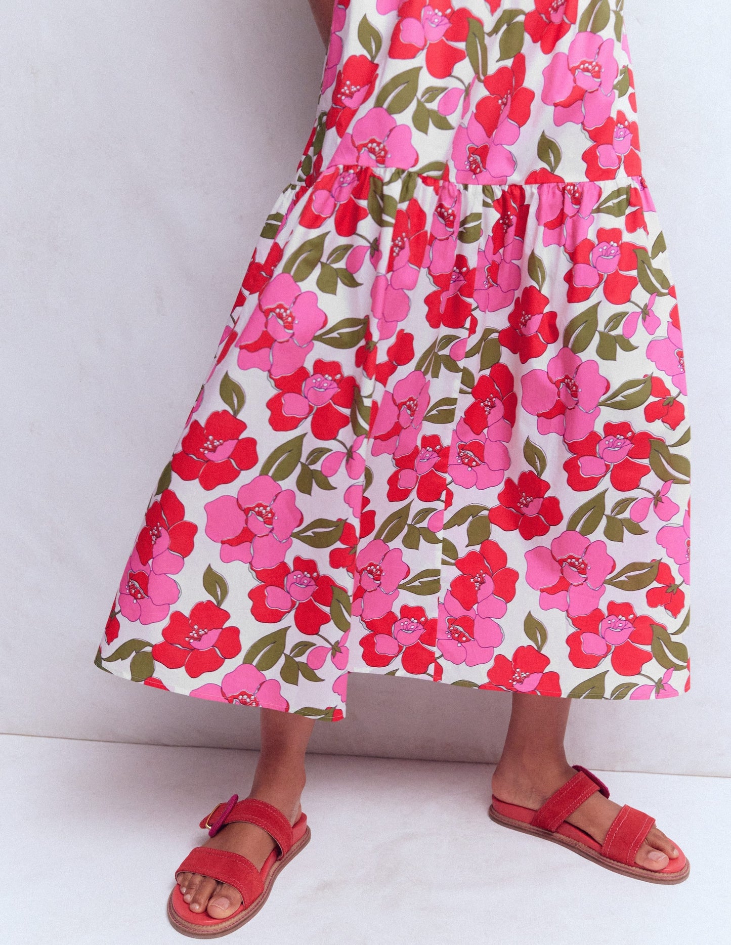 Sleeveless Poplin Dress-Red, Radiant Bloom