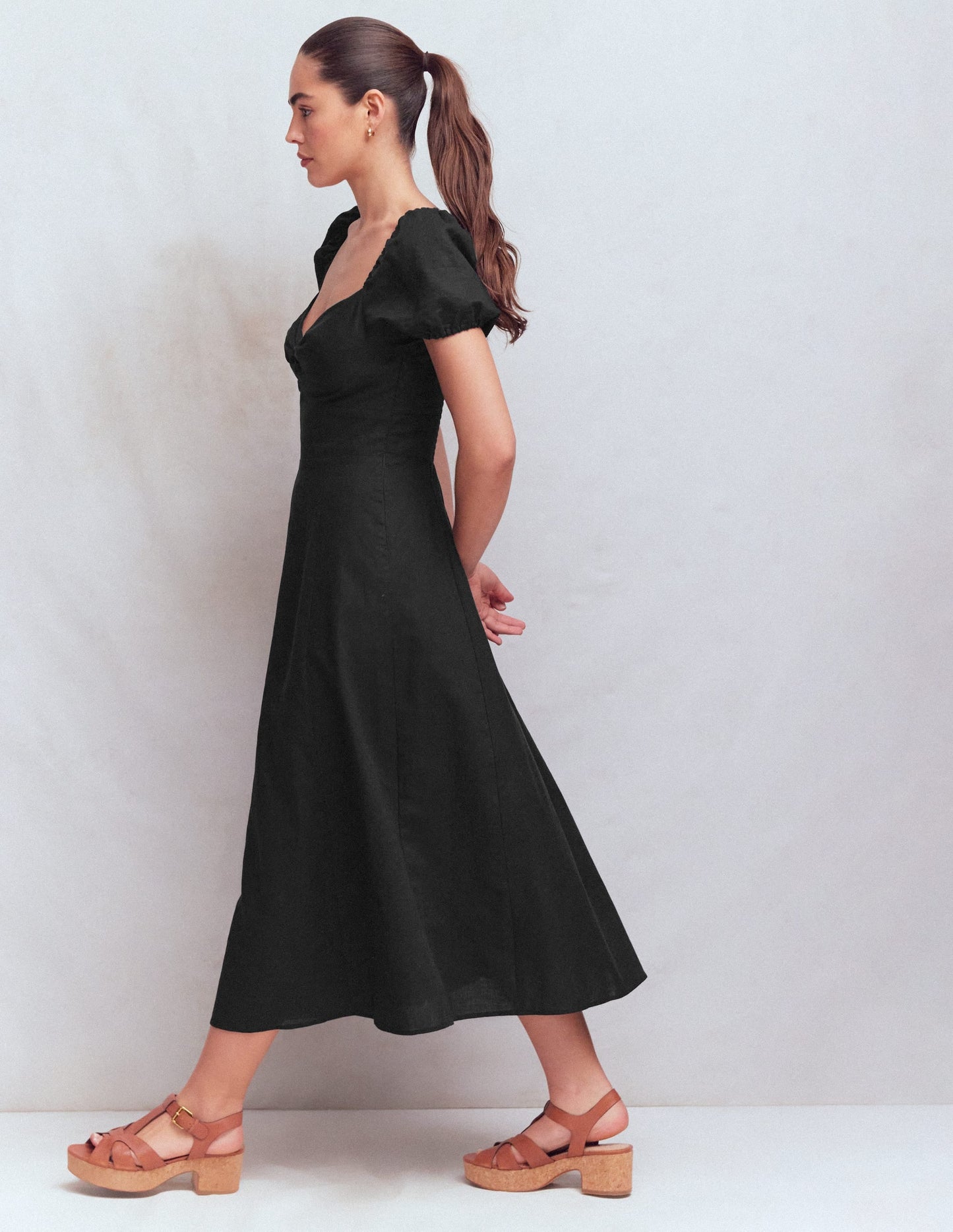 Twist Front Linen Blend Dress-Black