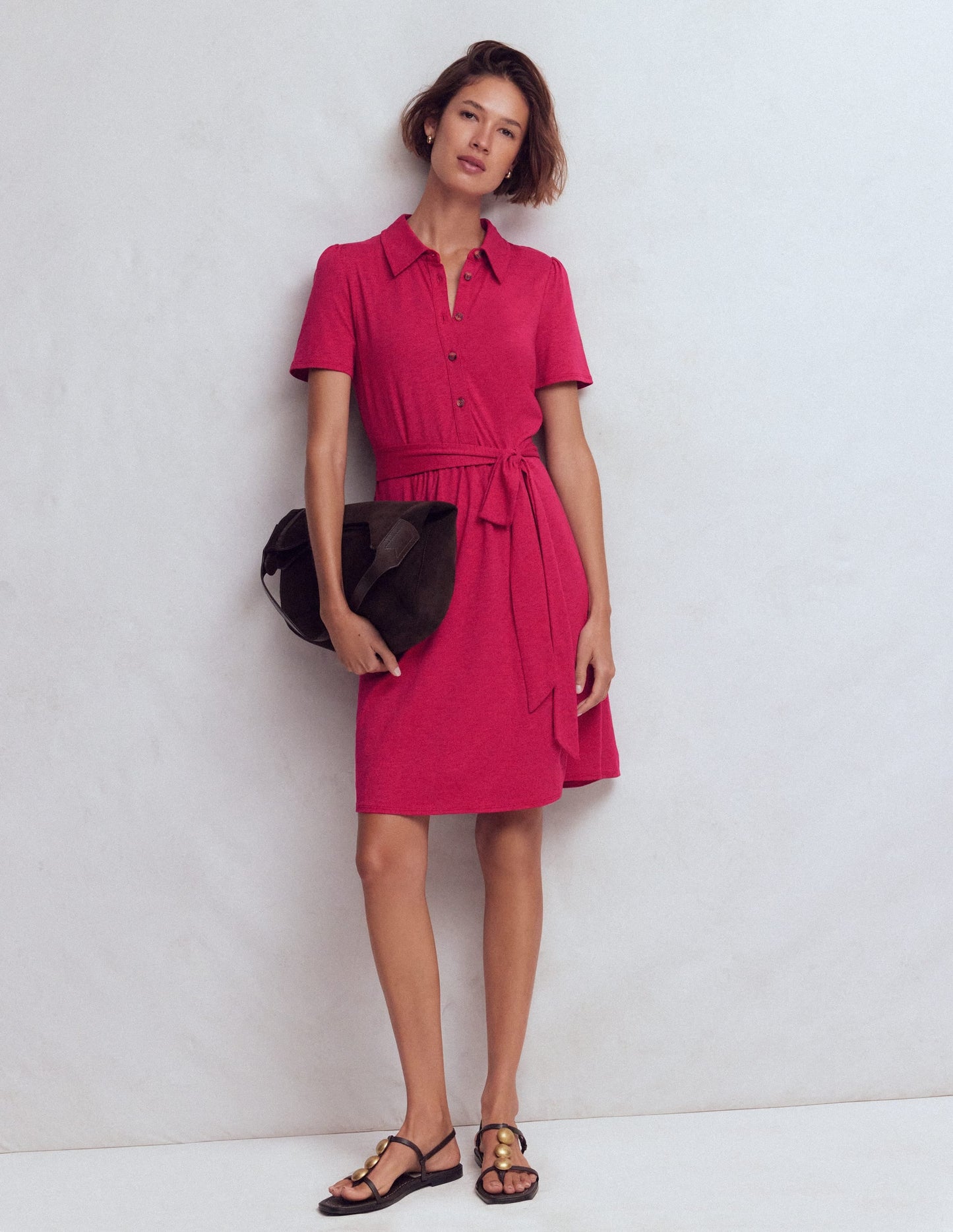 Patti Short Jersey Shirt Dress-Sweet Cherry