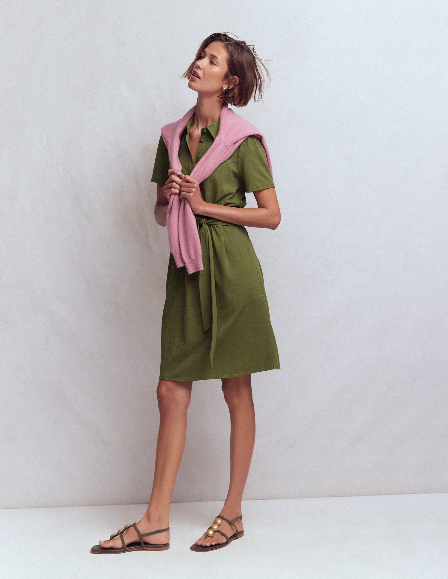 Patti Short Jersey Shirt Dress-Woodland Green