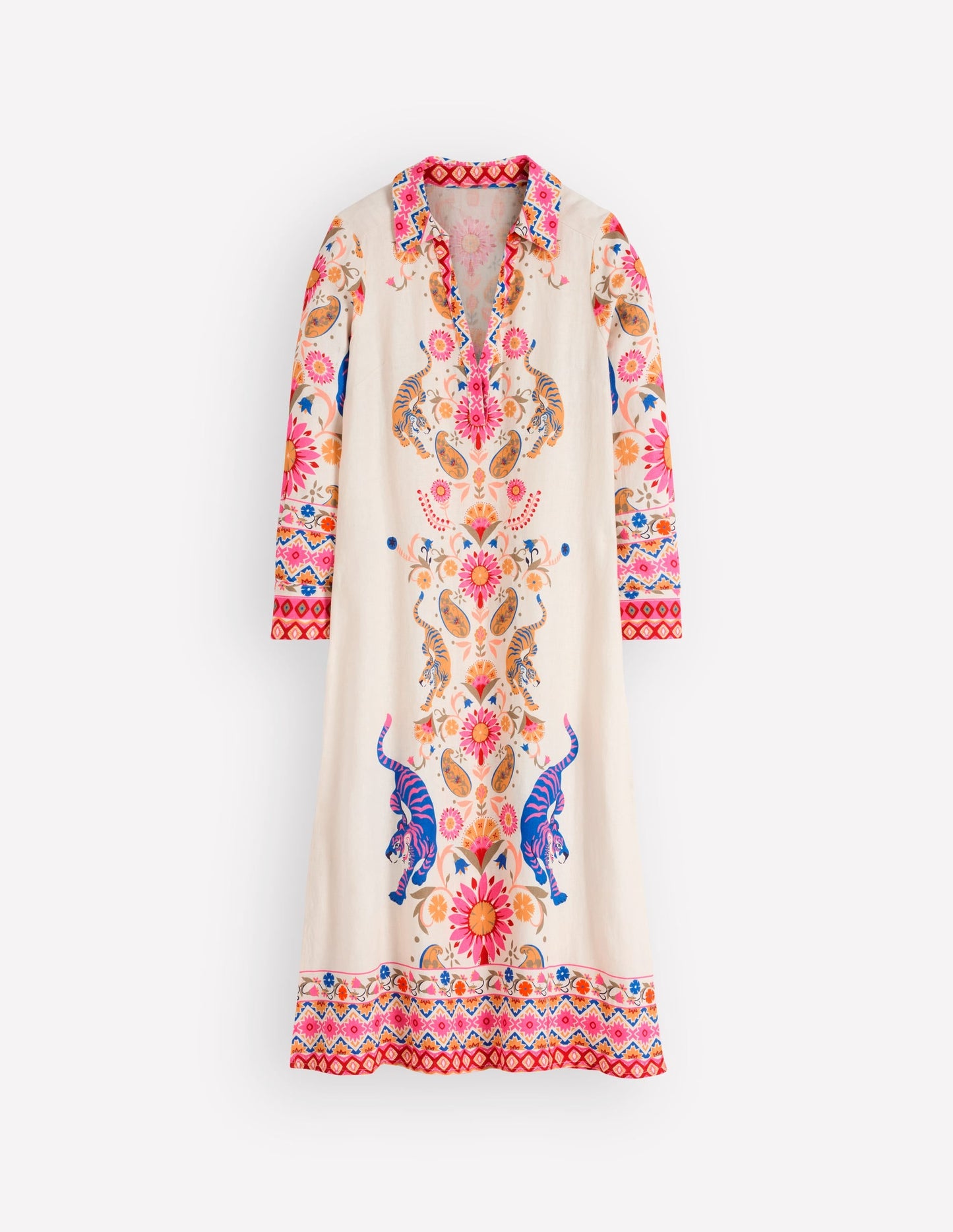 Notch Collar Linen Blend Tunic-Multi Tiger Tapestry