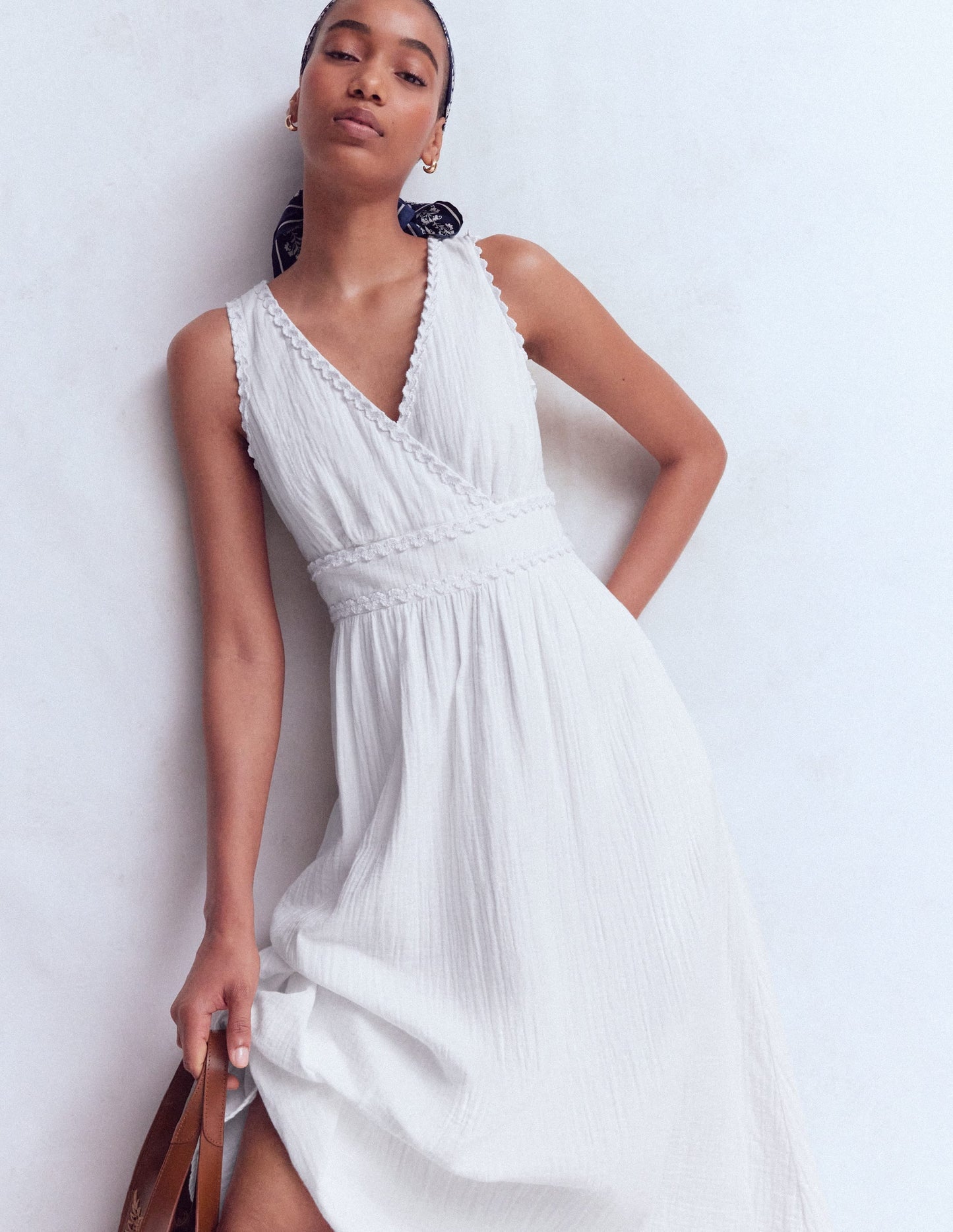 Lorna Trim Double Cloth Dress-White
