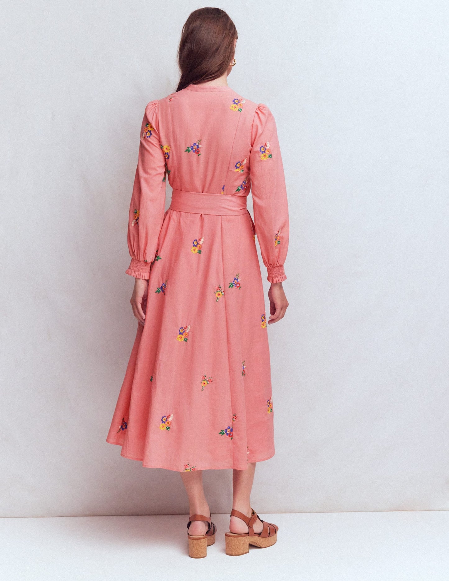 Embroidered Shirt Dress-Pink Embroidery