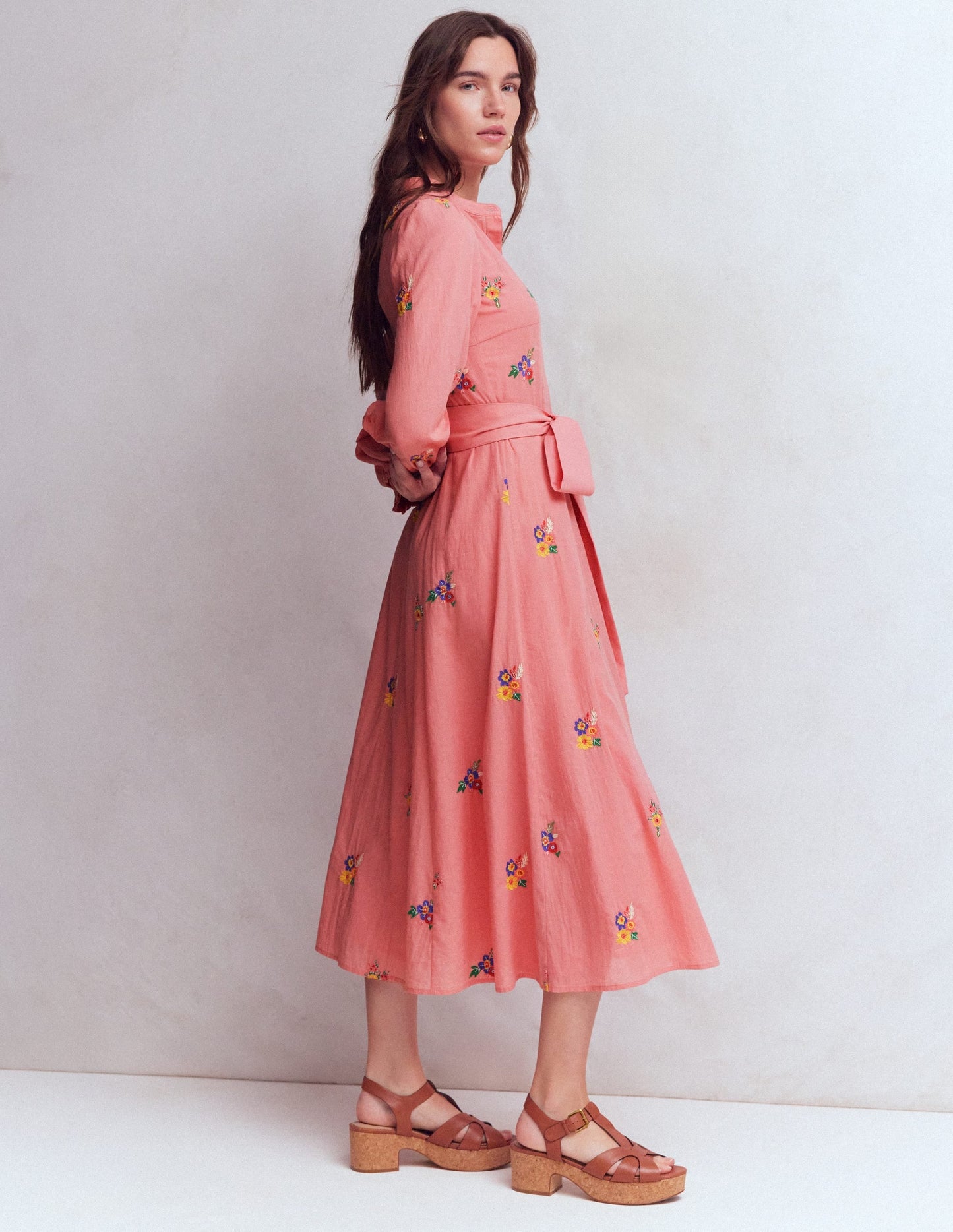 Embroidered Shirt Dress-Pink Embroidery