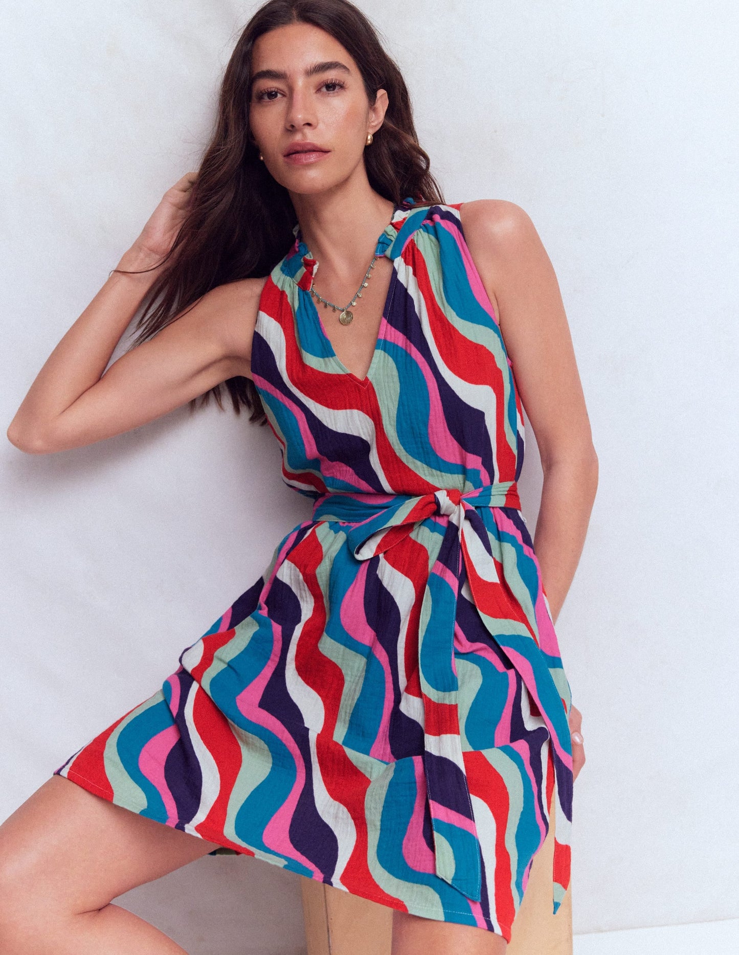 Viv Double Cloth Short Dress-Multi, Rythmic Wave