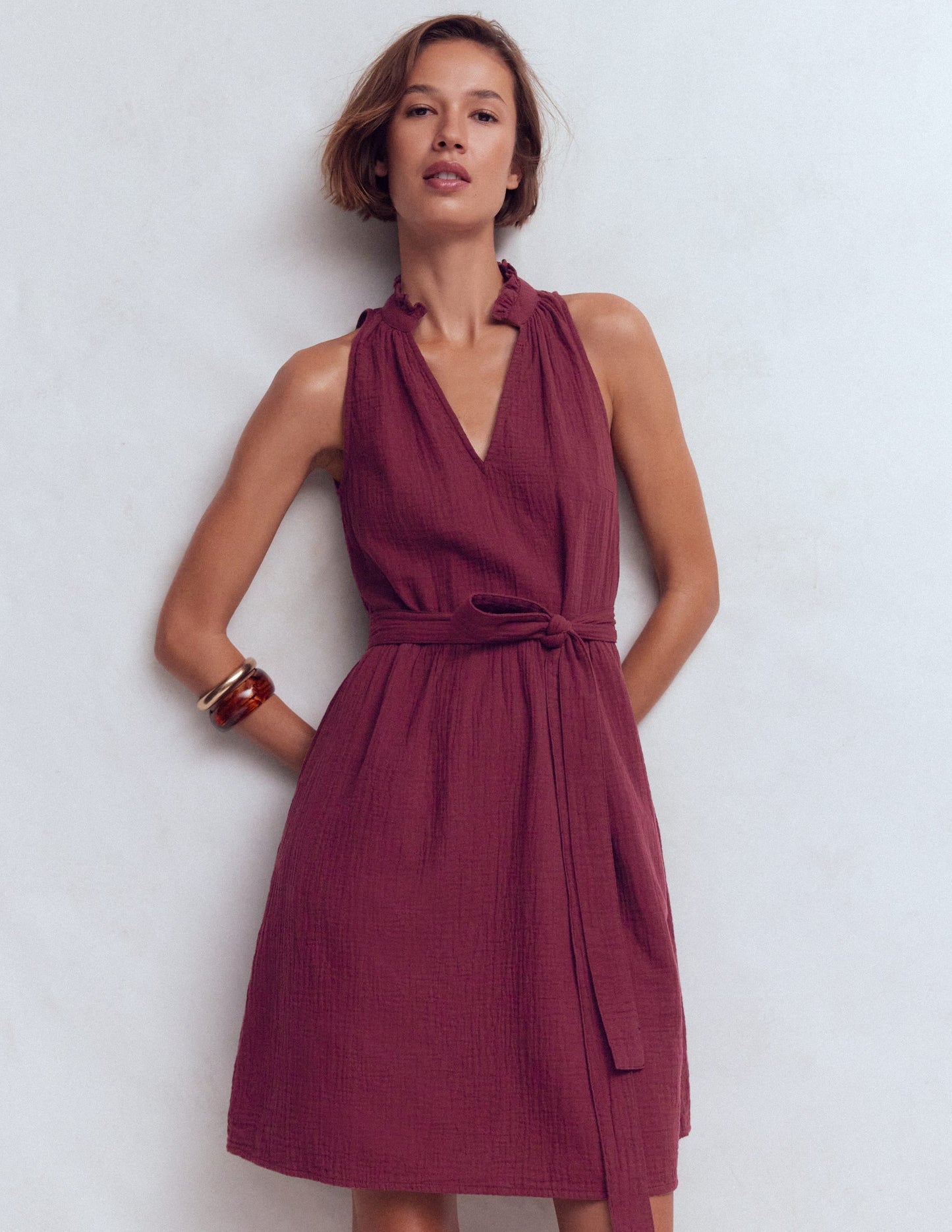 Viv Double Cloth Short Dress-Deep Wisteria