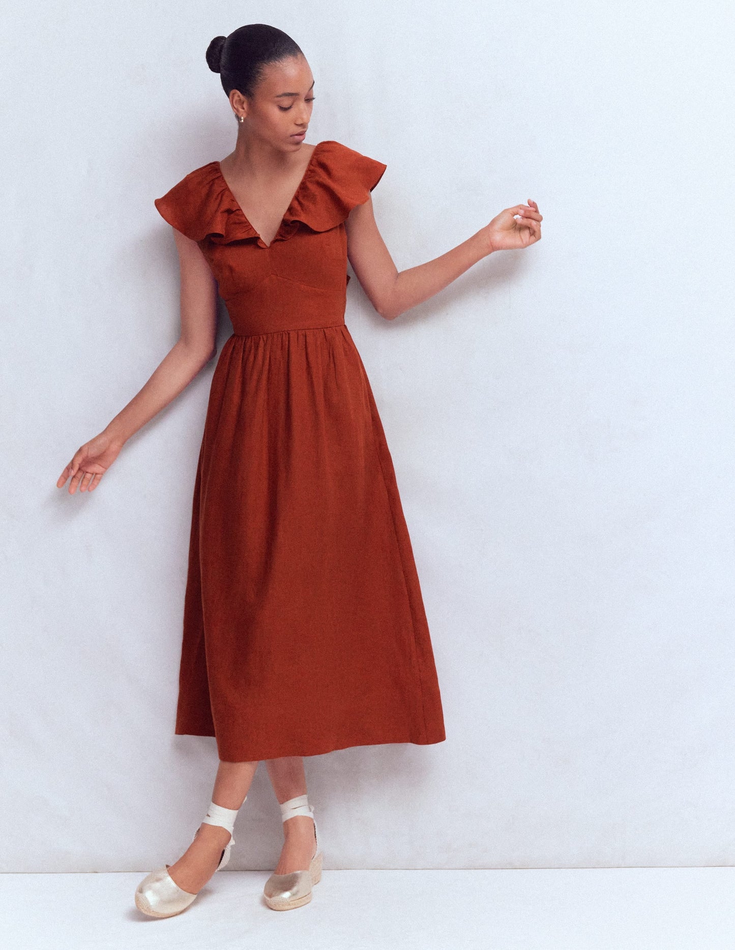 Mega Ruffle Linen Dress-Burnt Henna