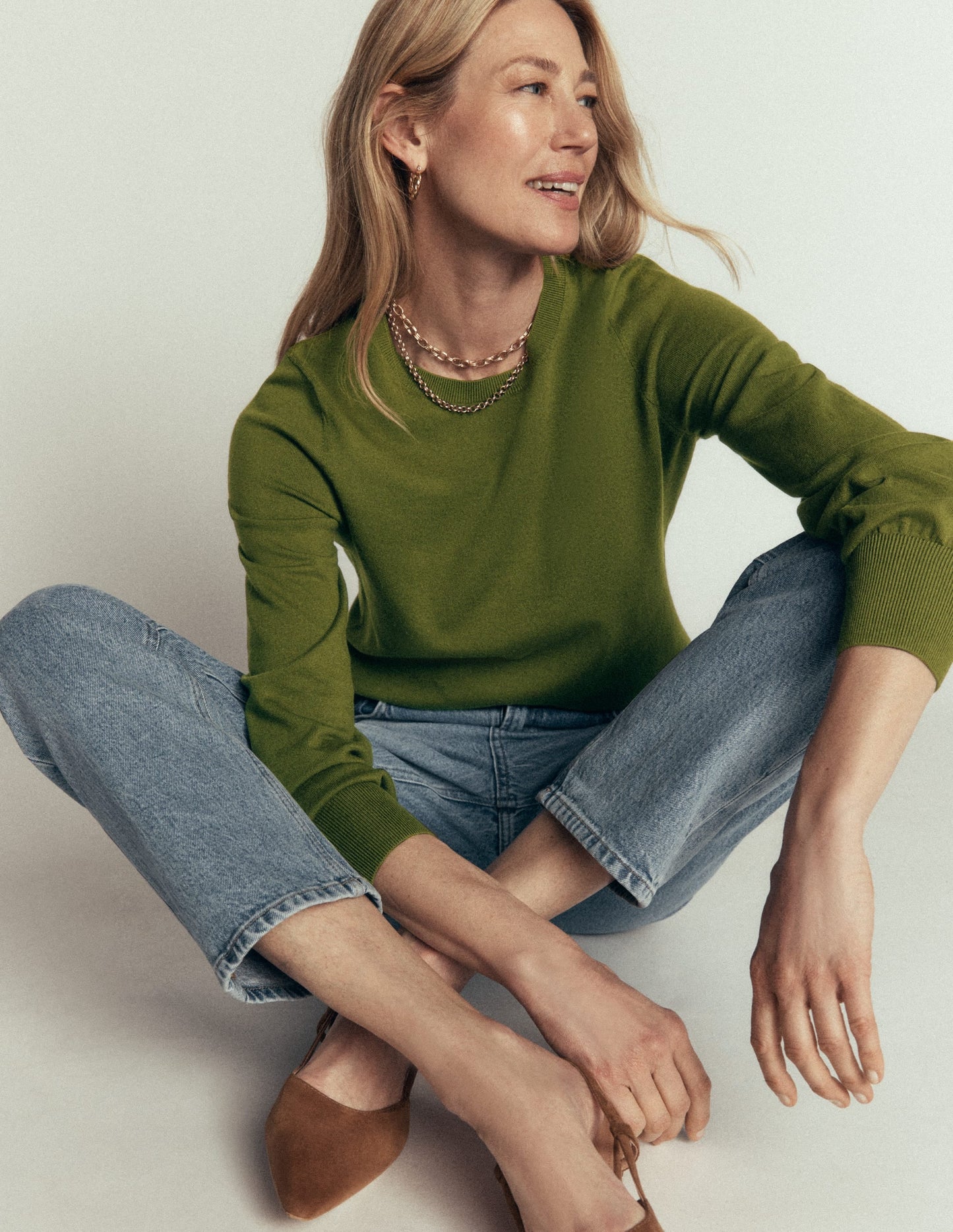 Camilla Cotton Crew Jumper-Forest Green