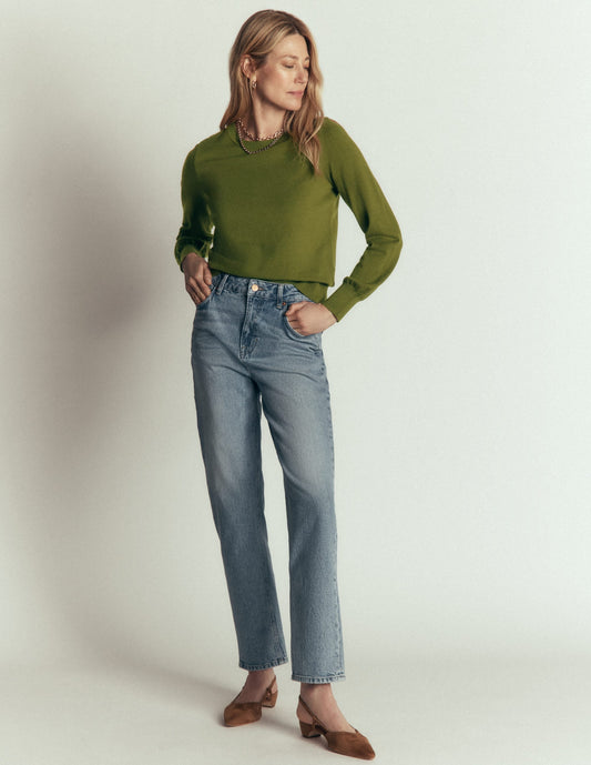 Camilla Cotton Crew Jumper-Forest Green