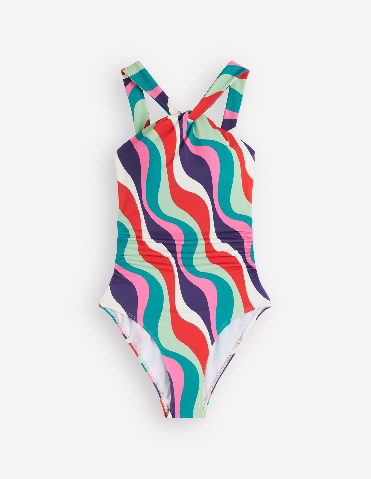 Pleated Strap Cross Swimsuit-Multi, Rhythmic Wave