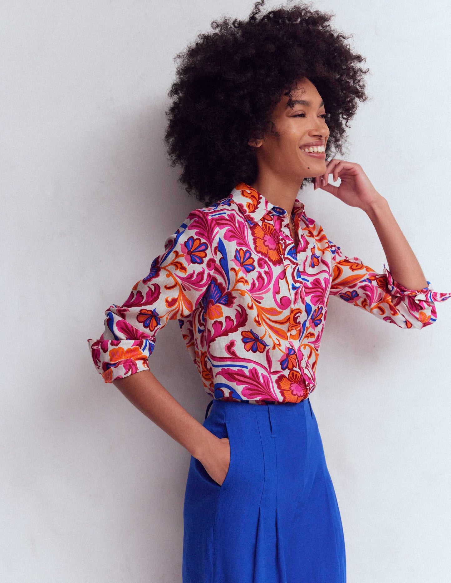 Sienna Linen Shirt-Pink Punch, Flourishing Meadow