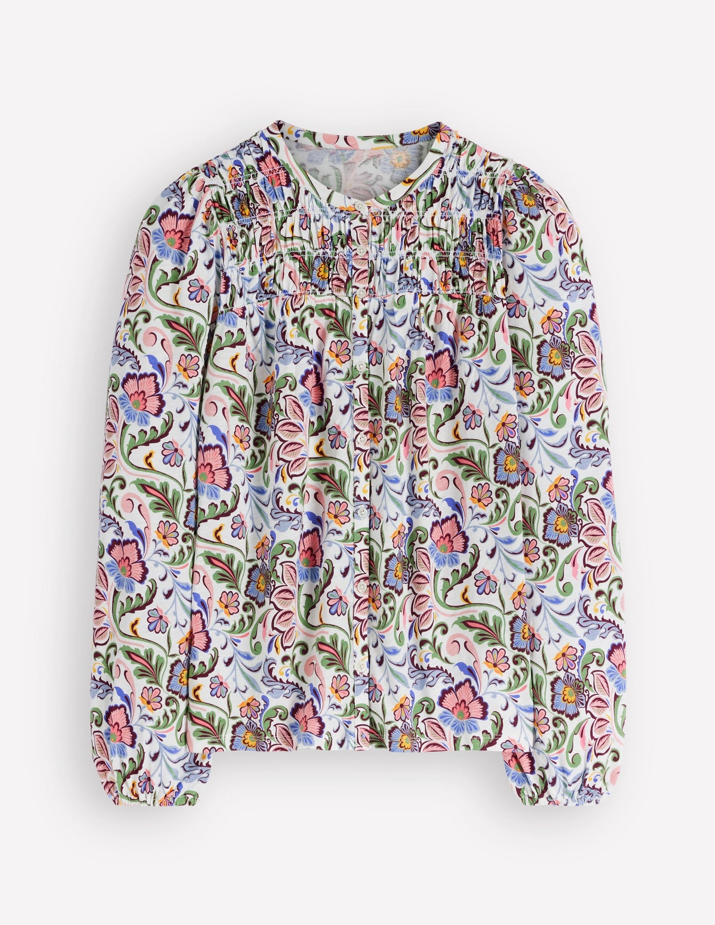 Mya Smocked Jersey Shirt-Multi, Flourishing Meadow