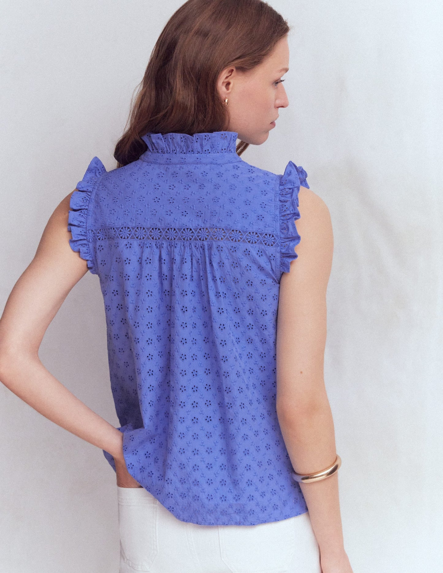 Isabel Sleeveless Broderie Top-Cornflower Blue