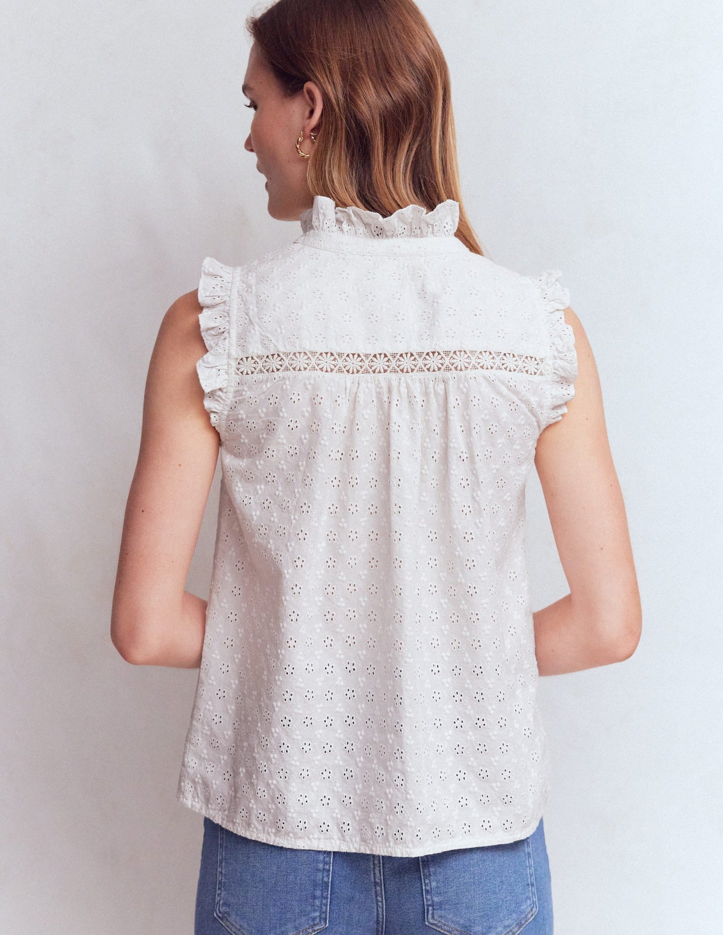 Isabel Sleeveless Broderie Top-White