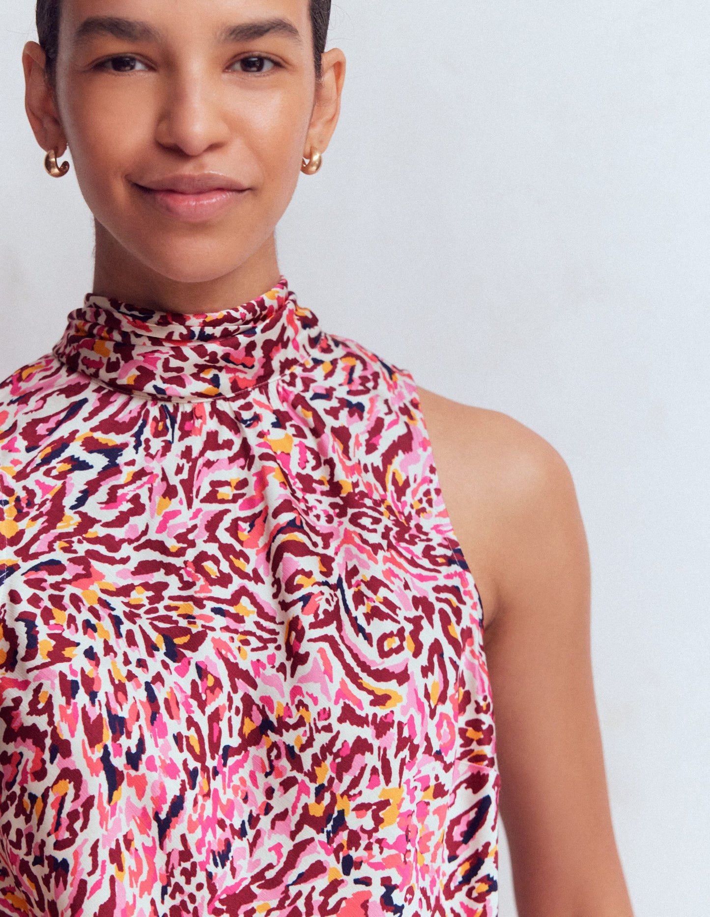 Satin Halterneck Top-Multi, Leopard Flow