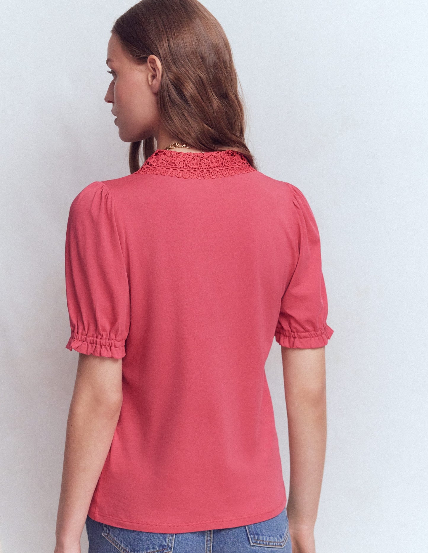 Nessa Broderie Collar Blouse-Cherry Blush