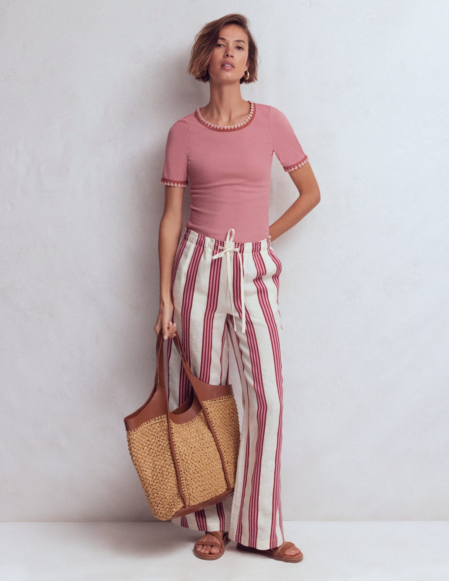 Maddie Trim Detail T-Shirt-Vintage Rose