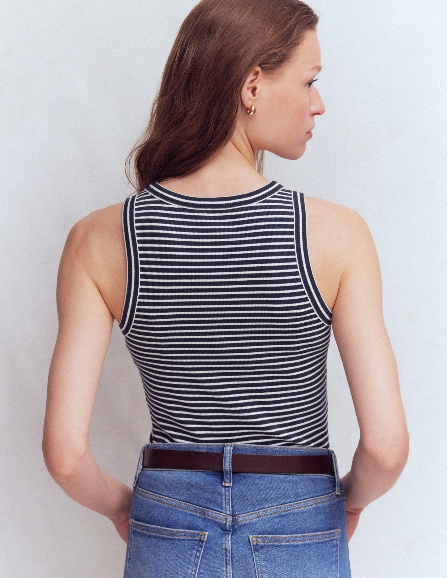 Ribbed Cotton Vest-Navy & Ivory Stripe