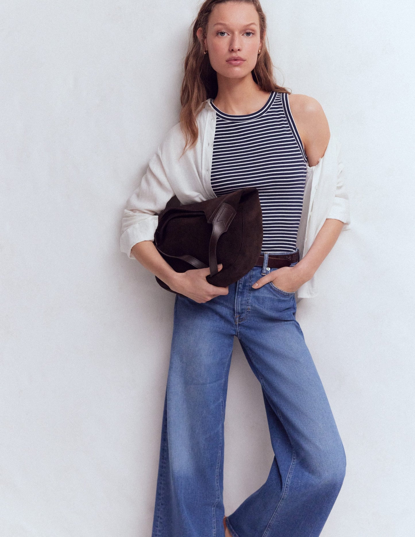Ribbed Cotton Vest-Navy & Ivory Stripe