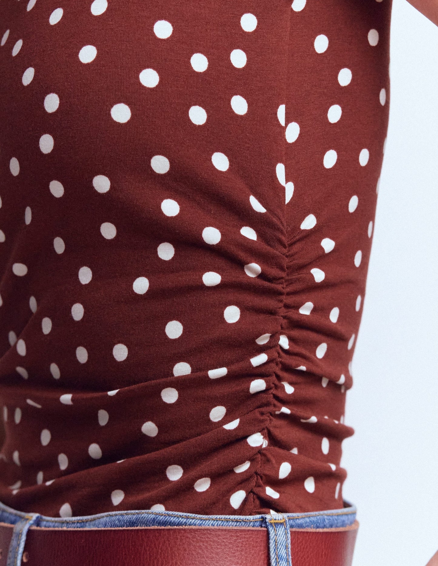 Tia Sleeveless Ruch Jersey Top-Bitter Chocolate & Ivory Spot