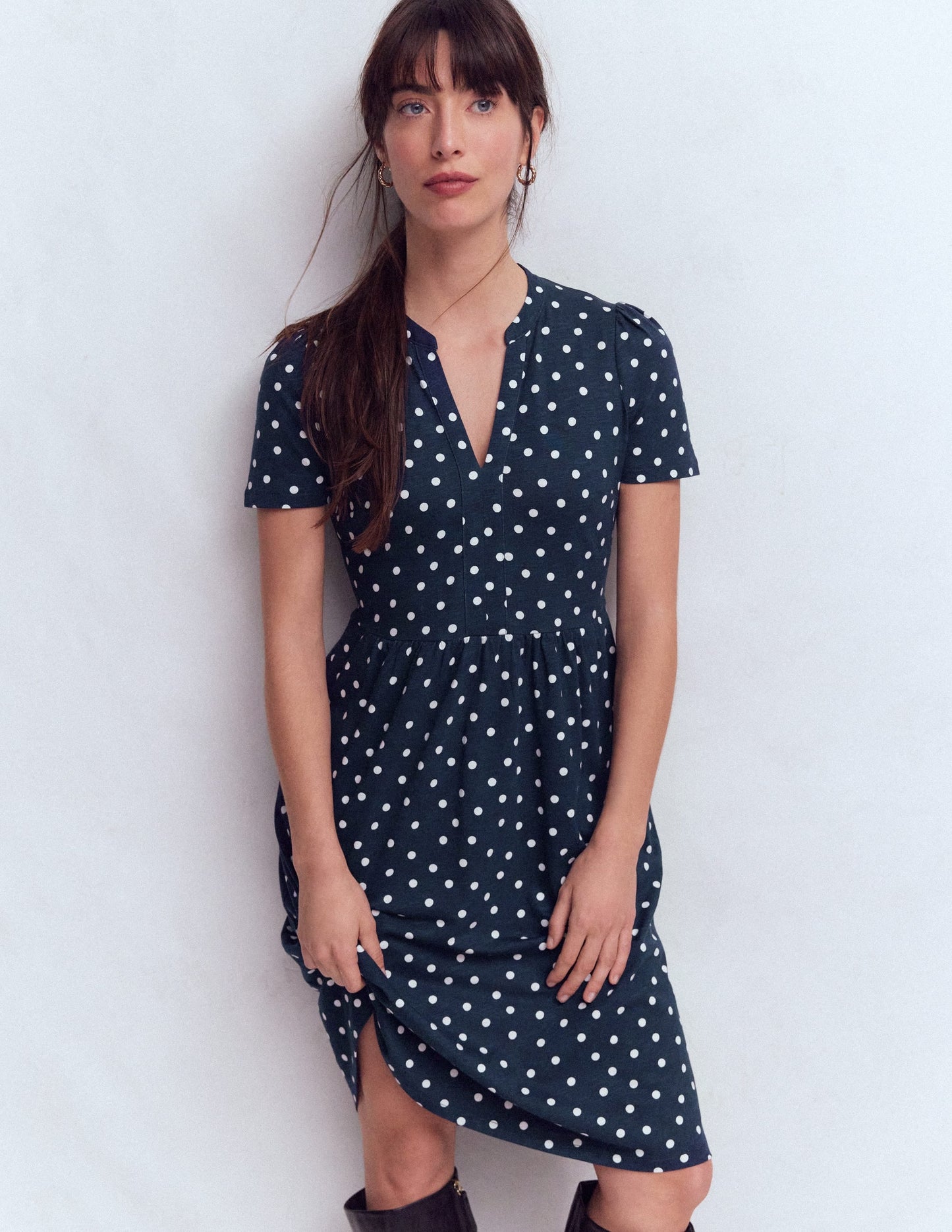 Naomi Short Sleeve Dress-French Navy, Painted Dot