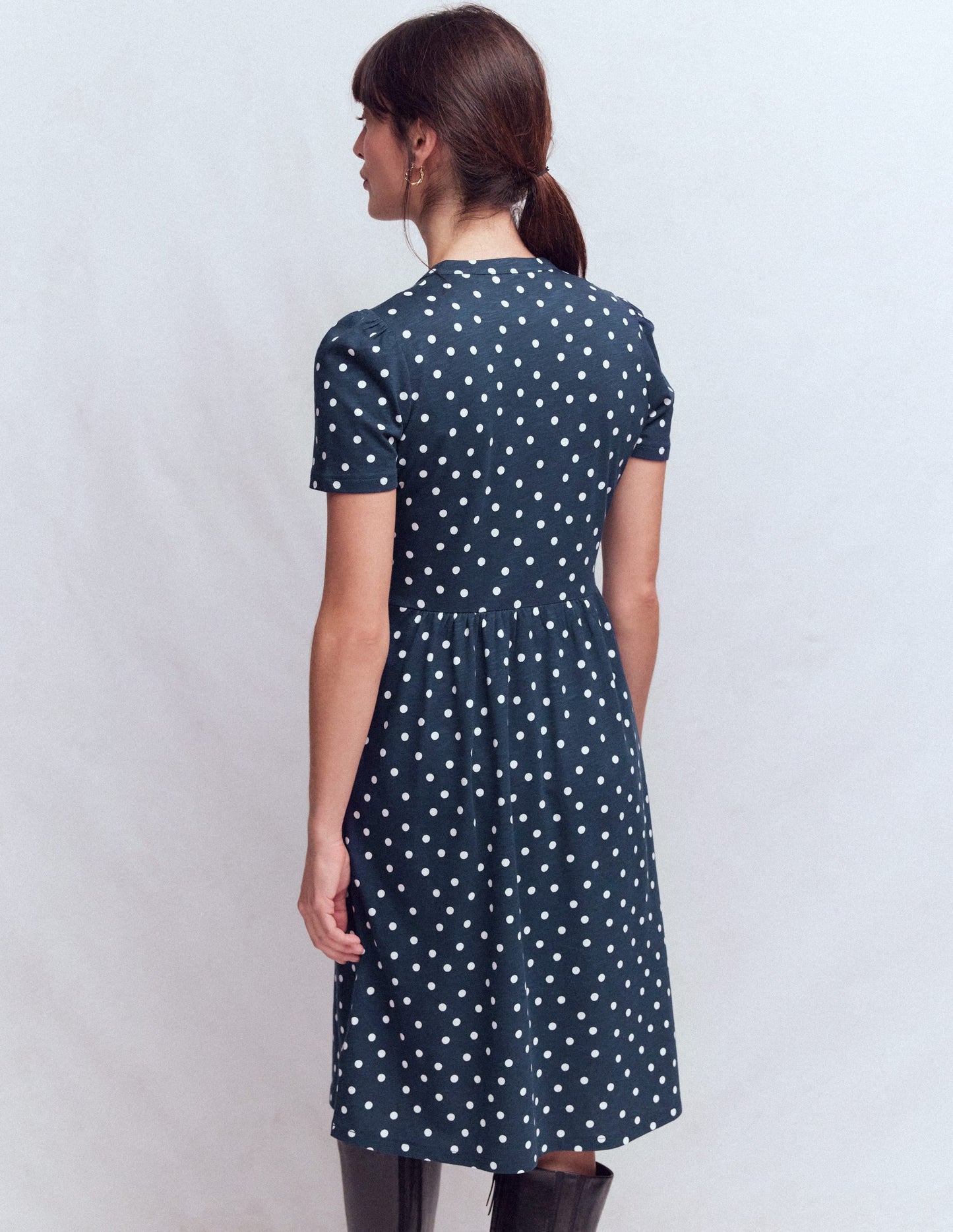 Naomi Short Sleeve Dress-French Navy, Painted Dot