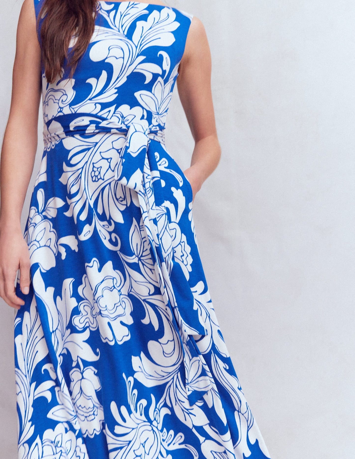 Tamsin Jersey Midi Dress-Blue, Botanical Flourish Mono
