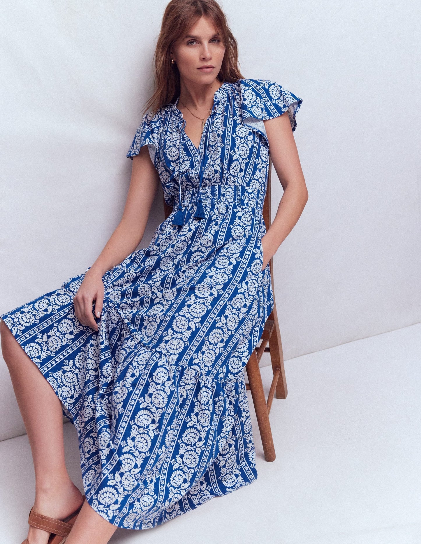 Tala Tiered Jersey Maxi Dress-Bright Blue, Ornate Floret