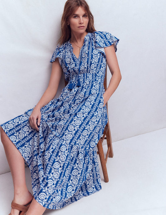 Tala Tiered Jersey Maxi Dress-Bright Blue, Ornate Floret
