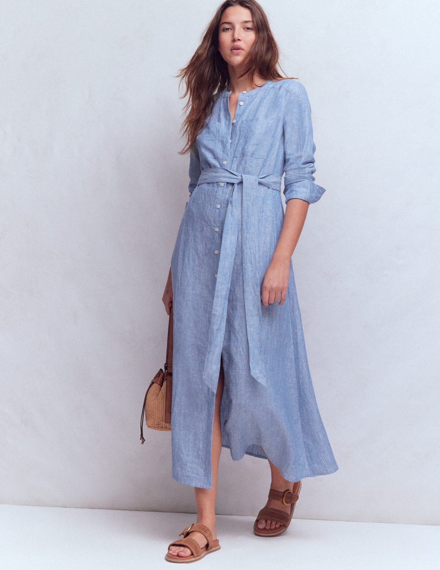 Mollie Linen Midi Dress-Chambray