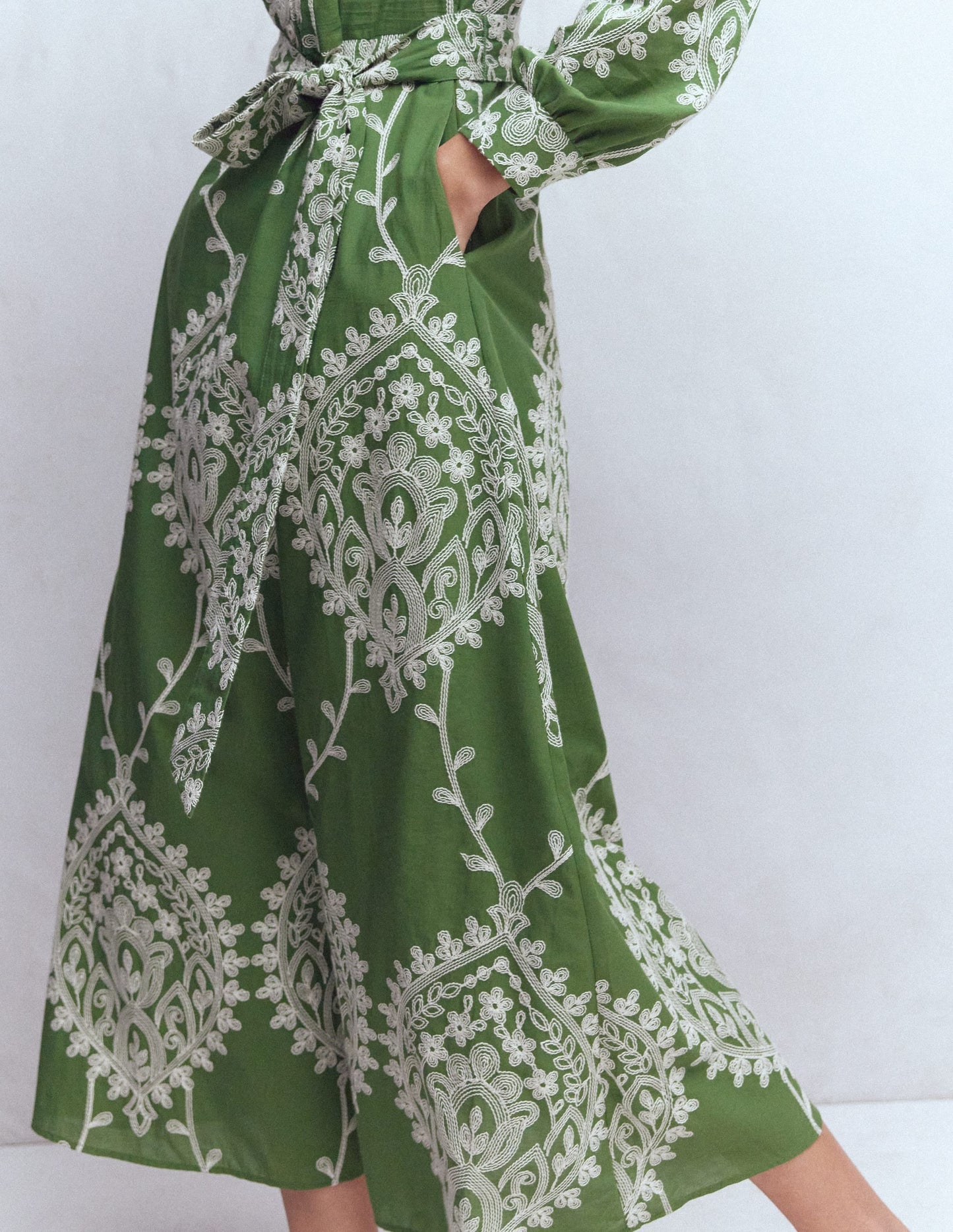 Ava Cotton Midi Dress-Green Broderie