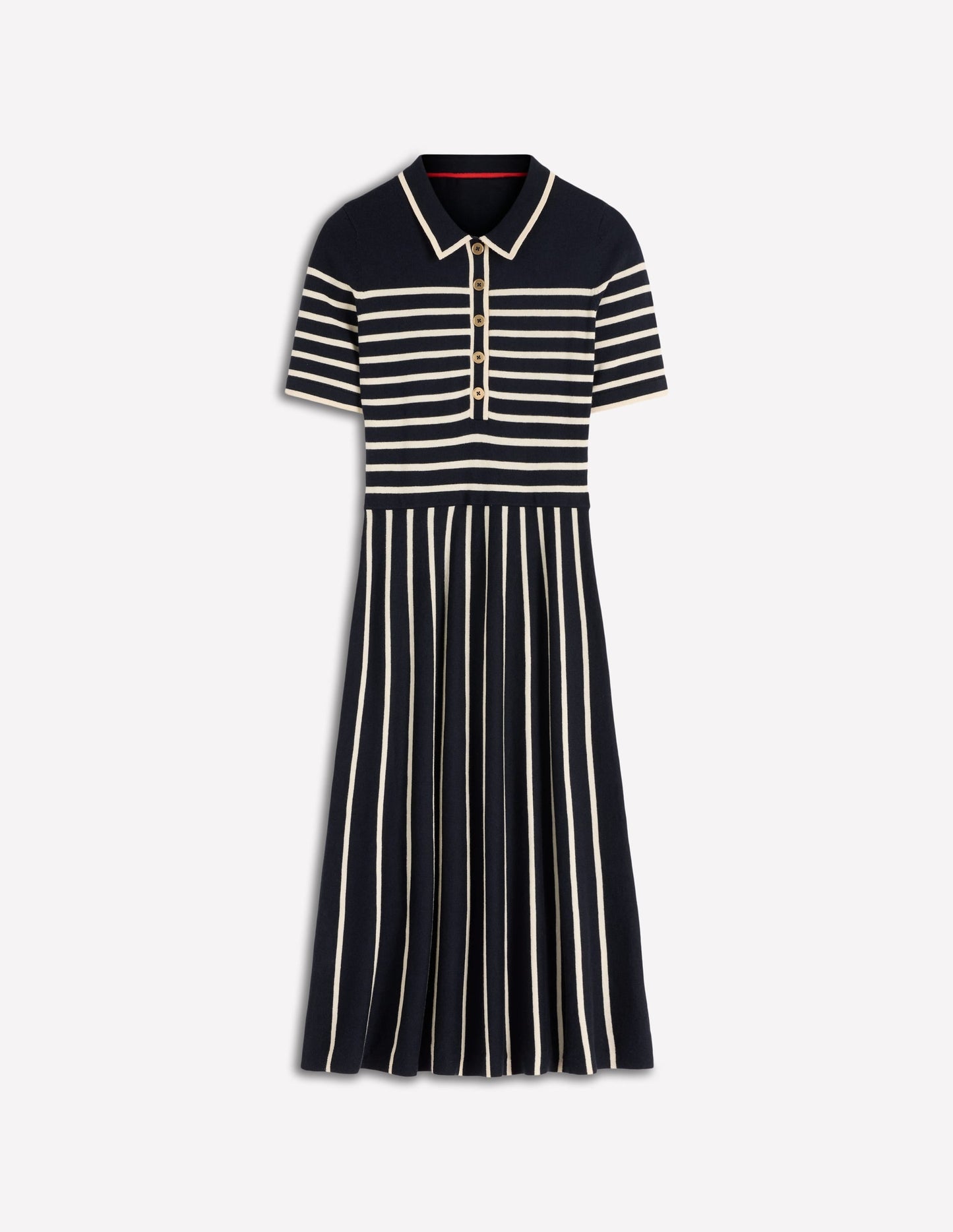 Collared Knitted Midi Dress-French Navy and Ivory Stripe