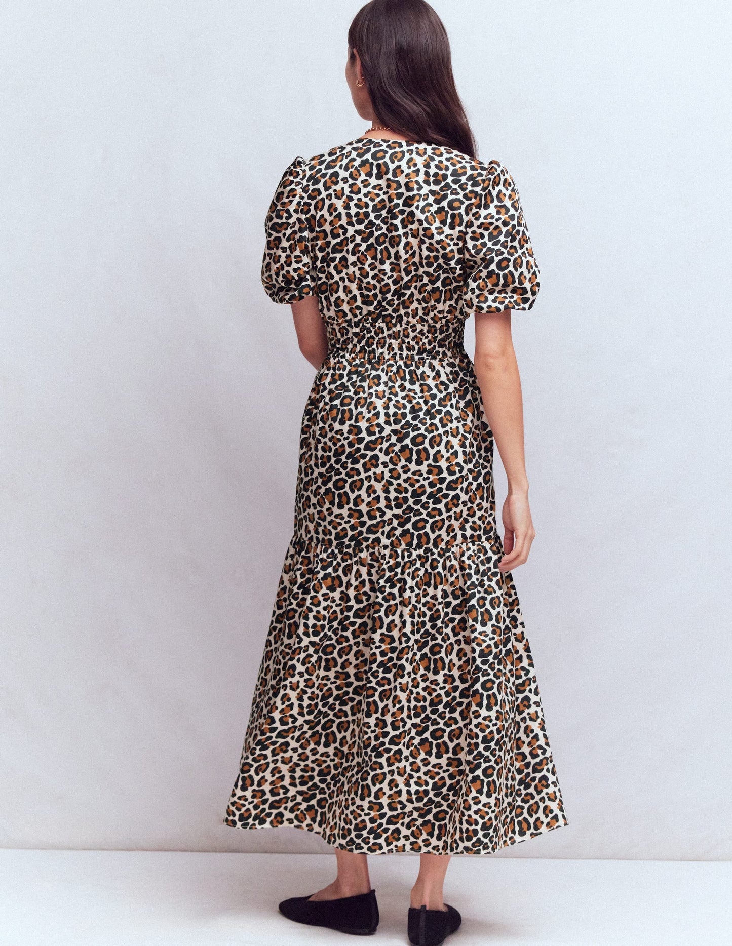 Irene Puff Sleeve Cotton Dress-Almond Milk, Cheetah Pop