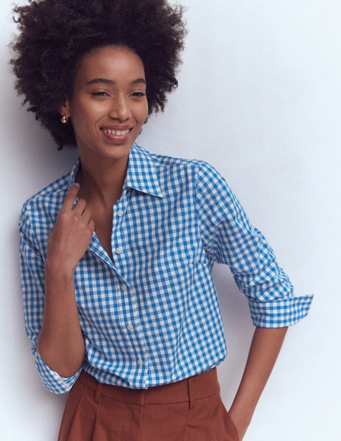 Sienna Cotton Shirt-Kingfisher Blue Gingham