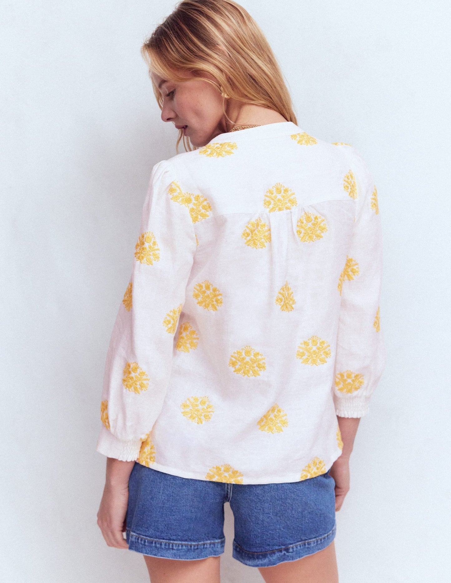 Alicia Linen Top-White, Floral embroidery