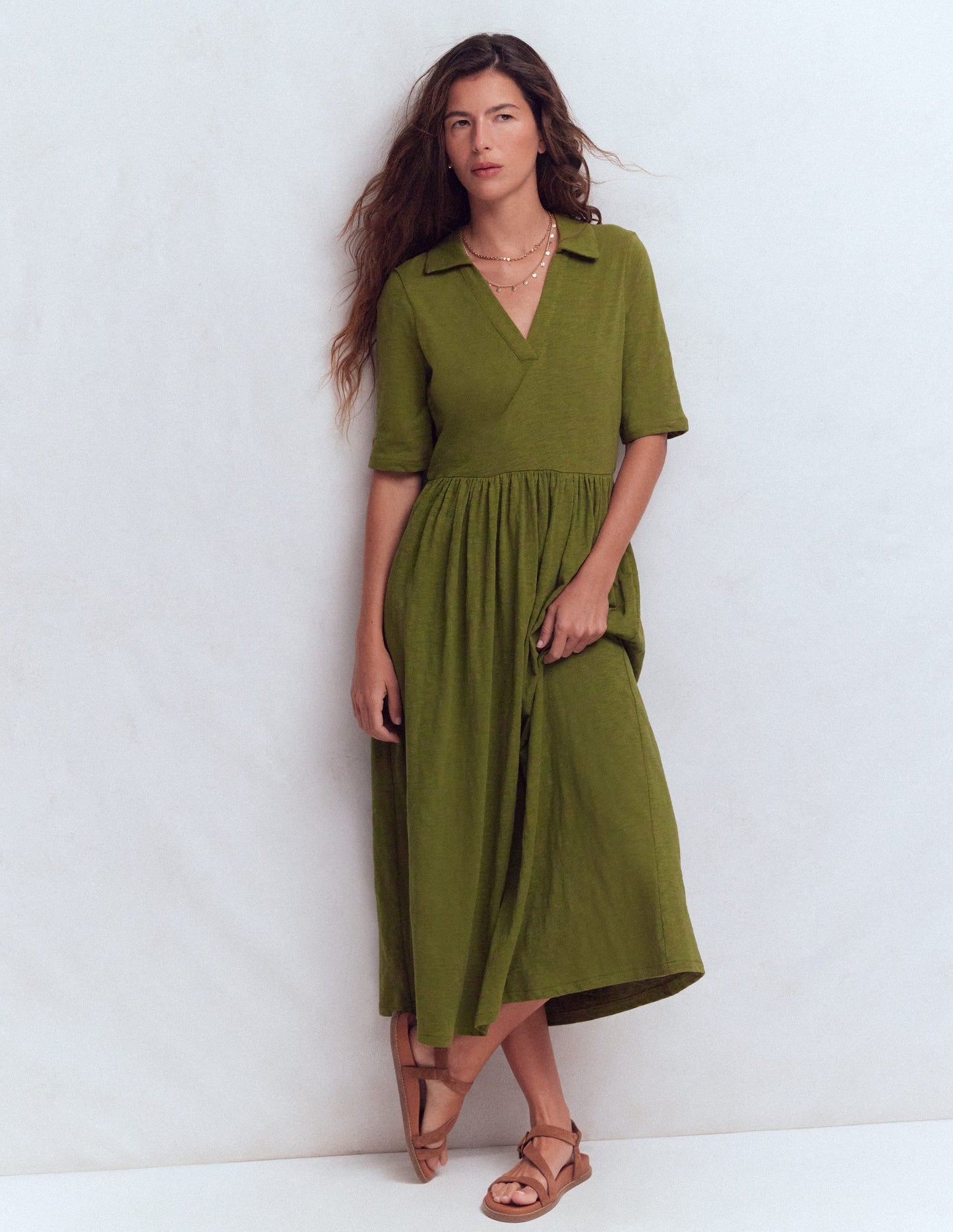 Aria Collared Jersey Dress-Promenade Green