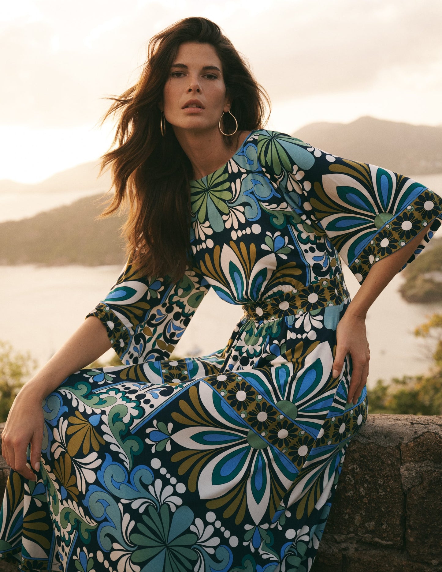 Imelda Kimono Jersey Dress-Navy, Bloom Tapestry