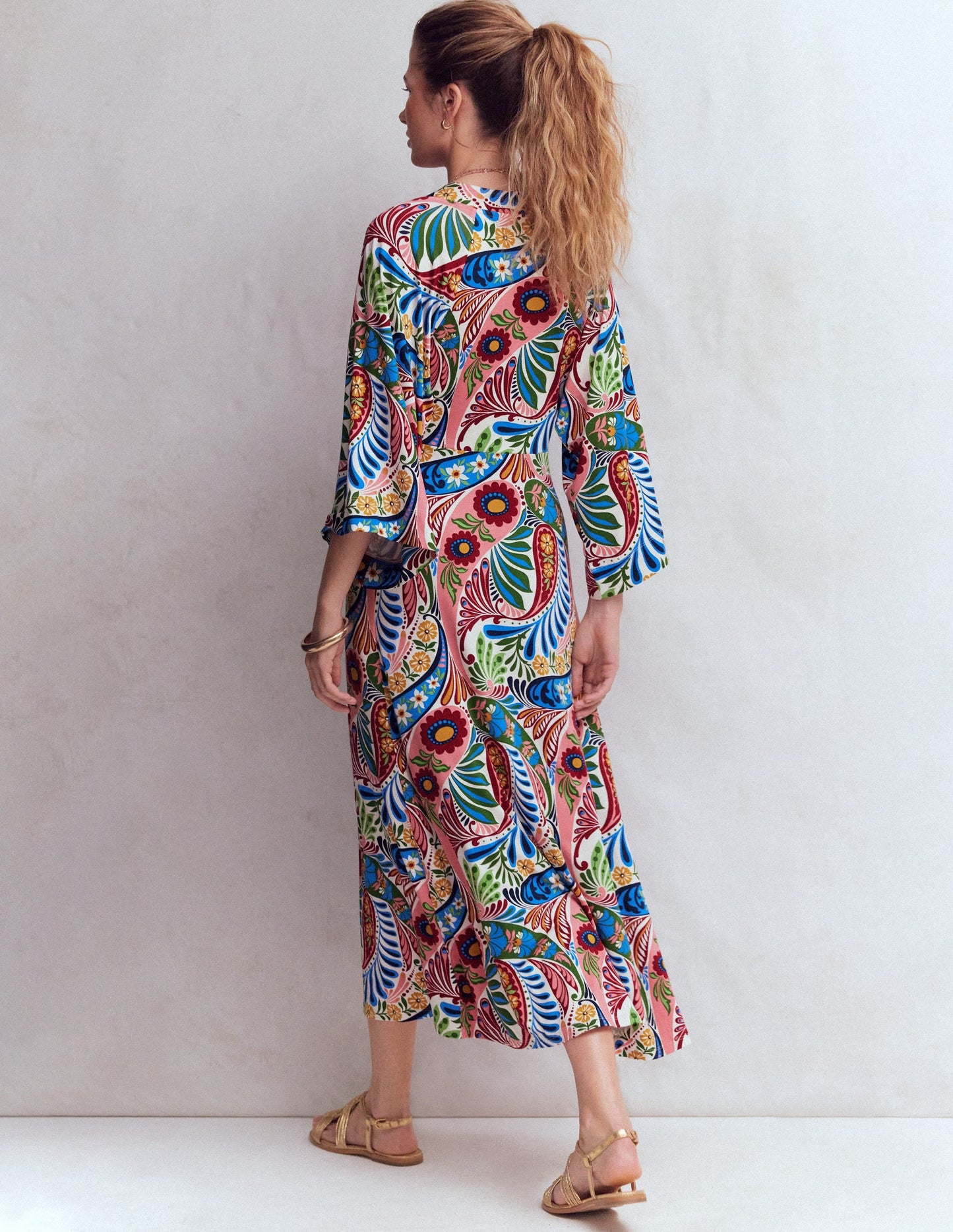 Nell Kimono Midi Jersey Dress-Multi, Enchanted Paisley