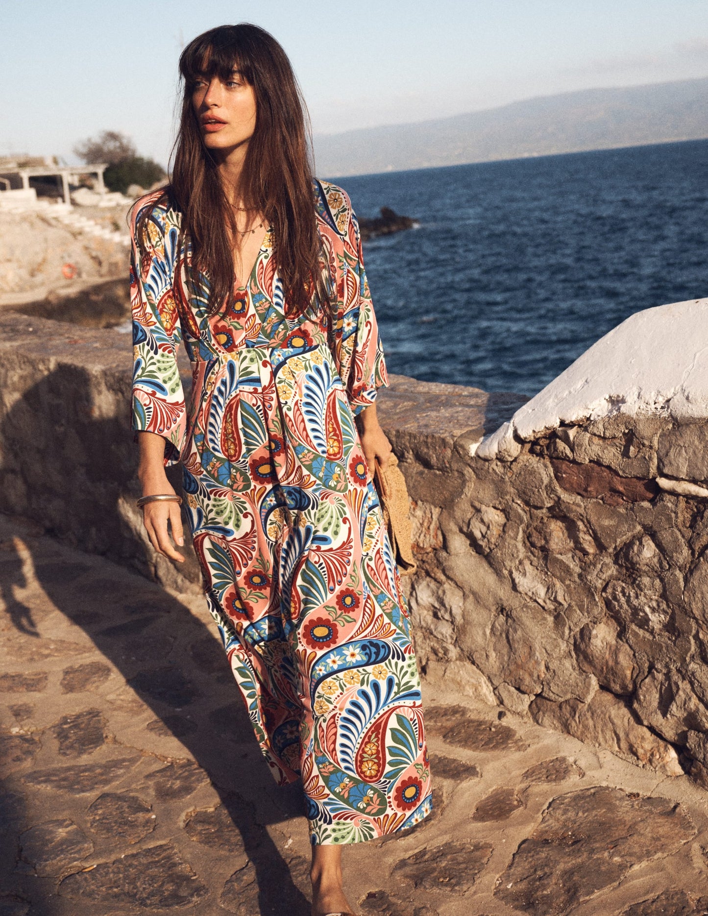 Nell Kimono Midi Jersey Dress-Multi, Enchanted Paisley
