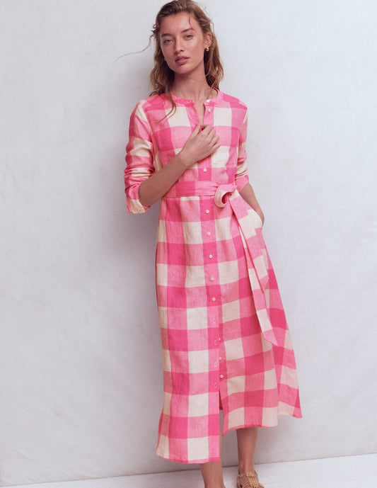 Mollie Linen Midi Dress-Pink Punch Gingham