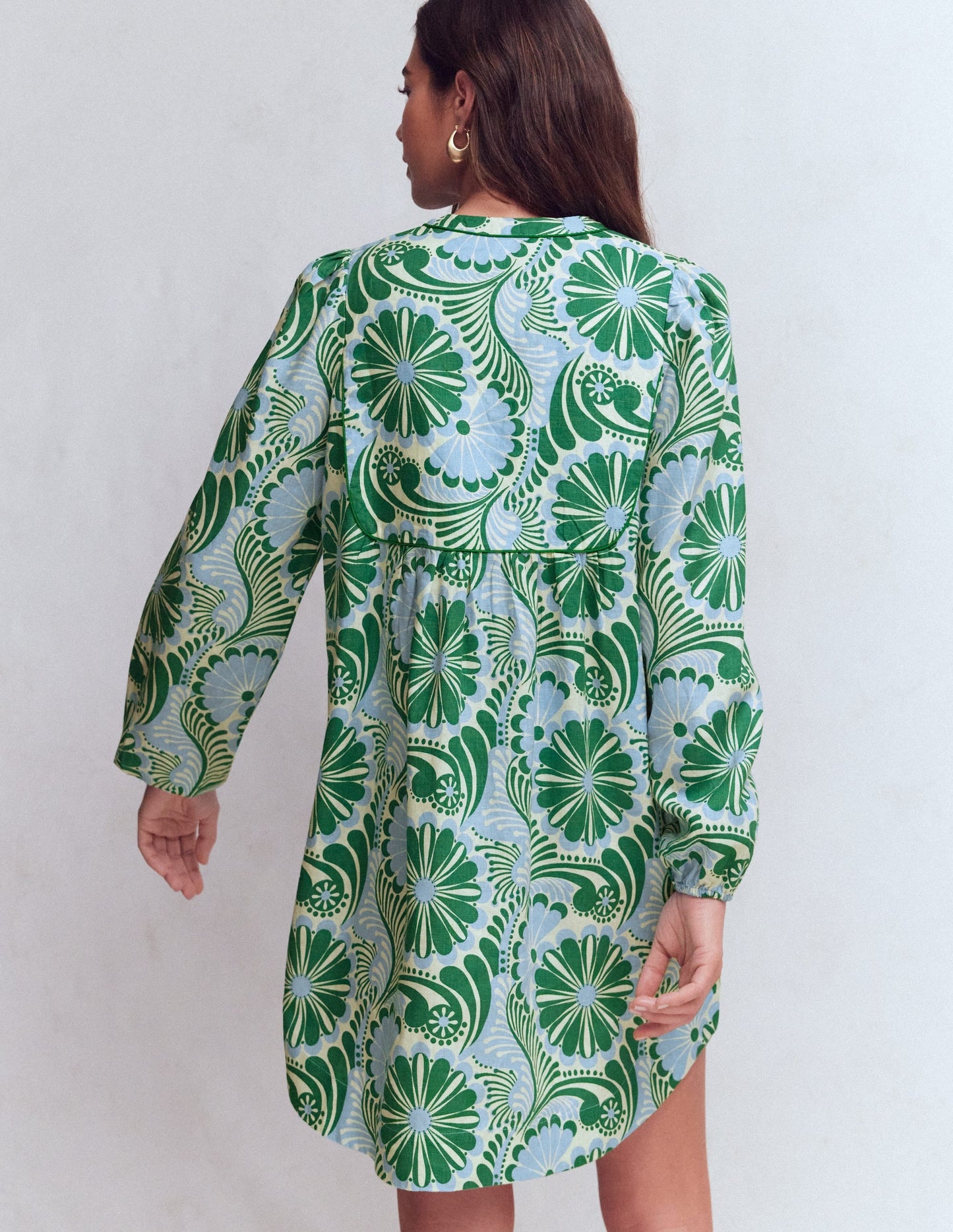 Pia Linen Yoke Tassel Dress-Blue Euphoric Garden