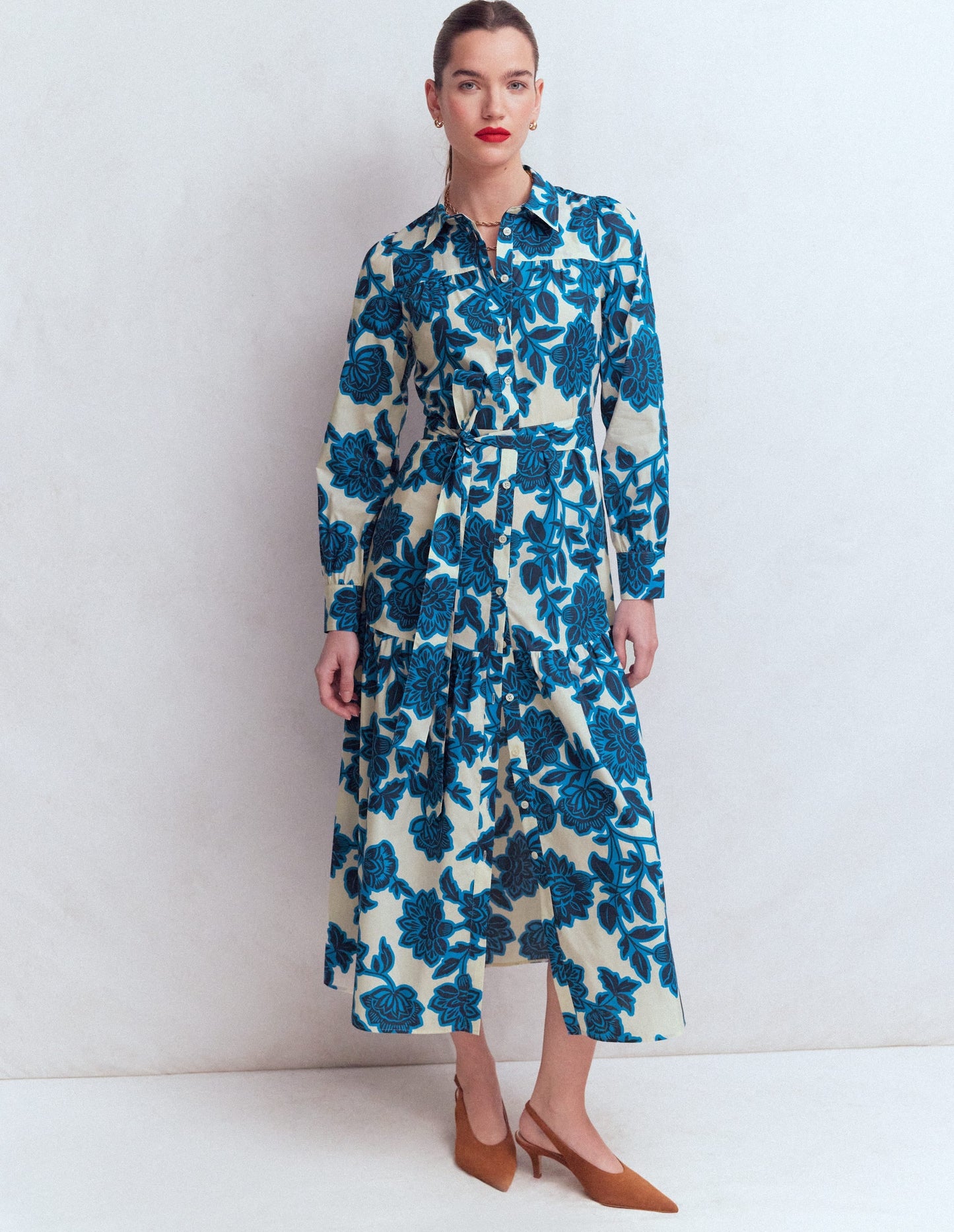 Ellie Cotton Maxi Shirt Dress-Ivory Floral Frenzy